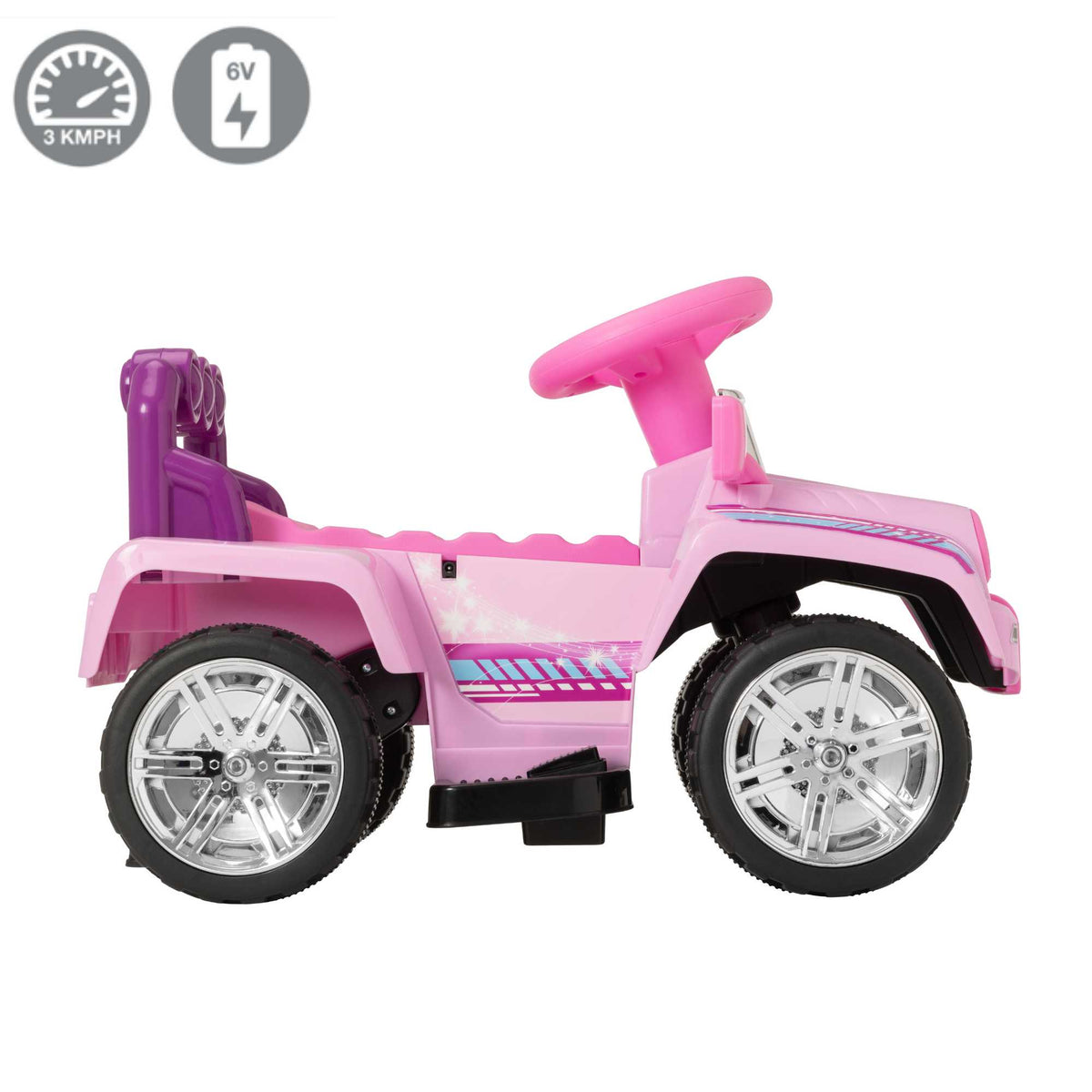 Pink EVO Shimmer 4x4 Ride-On Truck for kids ages 3 and up, featuring realistic design, durable construction, and all-terrain wheels for outdoor adventures.