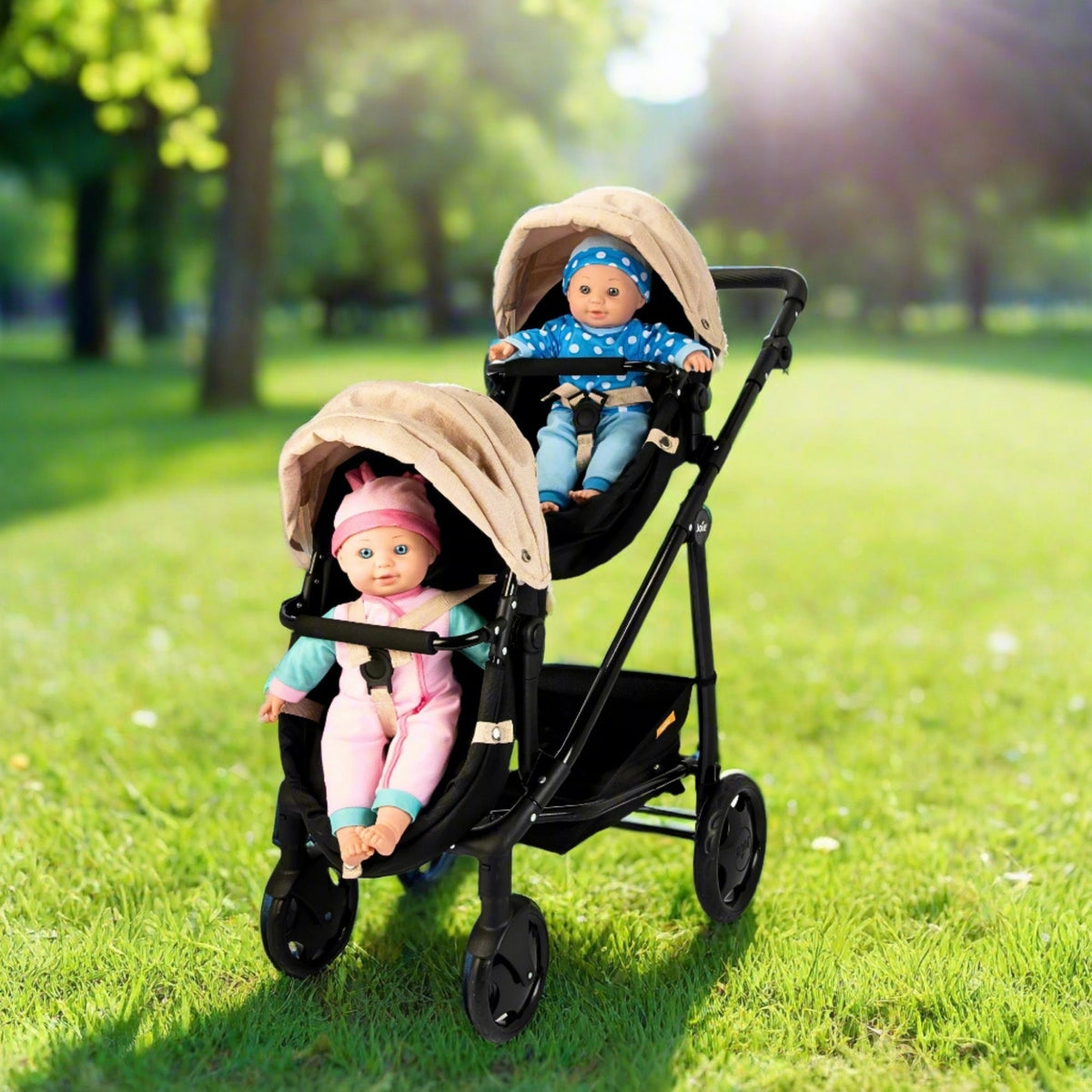 Joie Evalite Stone &amp; Black Dolls Pram - 9 Play Modes Prams