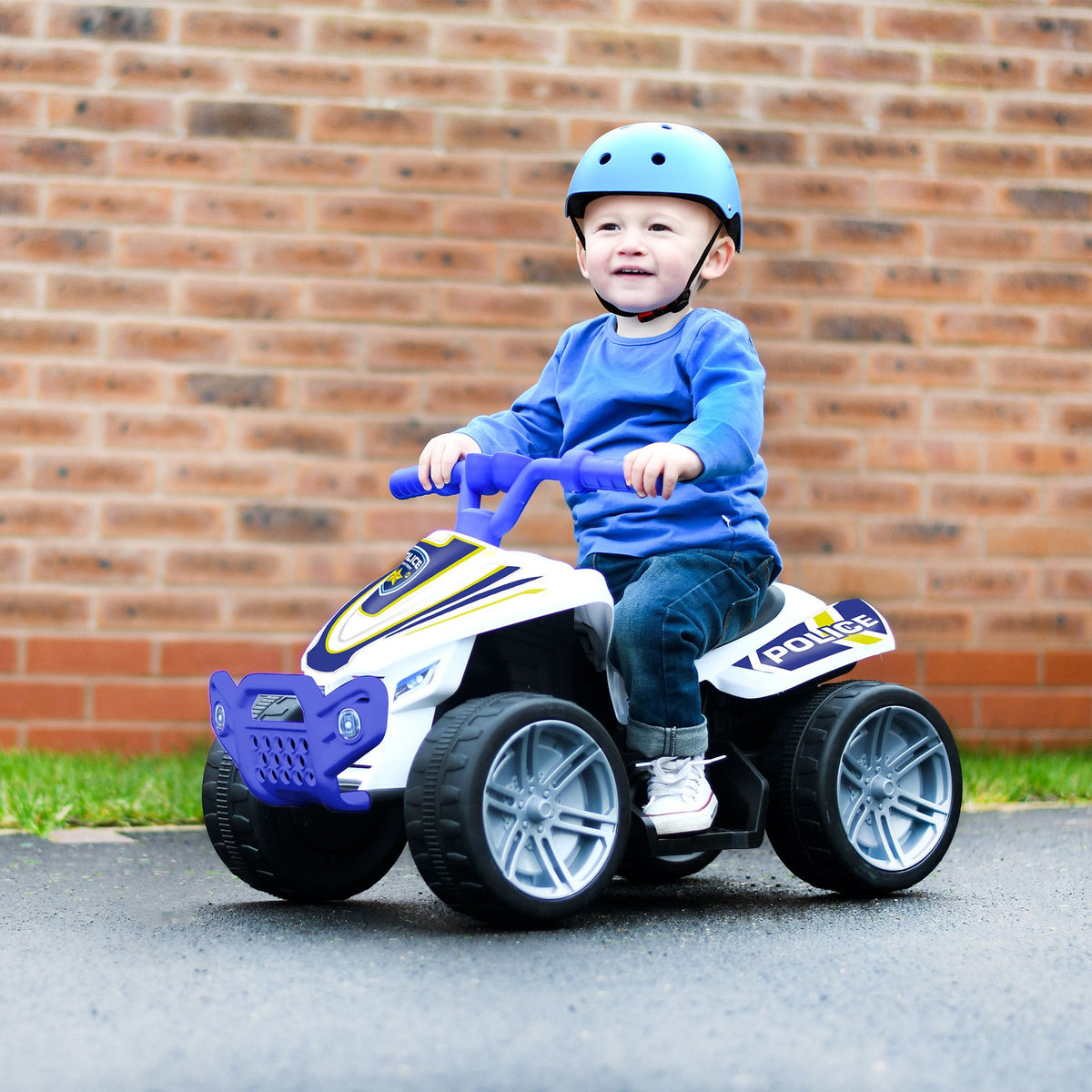 Electric Police Quad Bike Ride On + Kids Fancy Dress Police Helmet Bundle