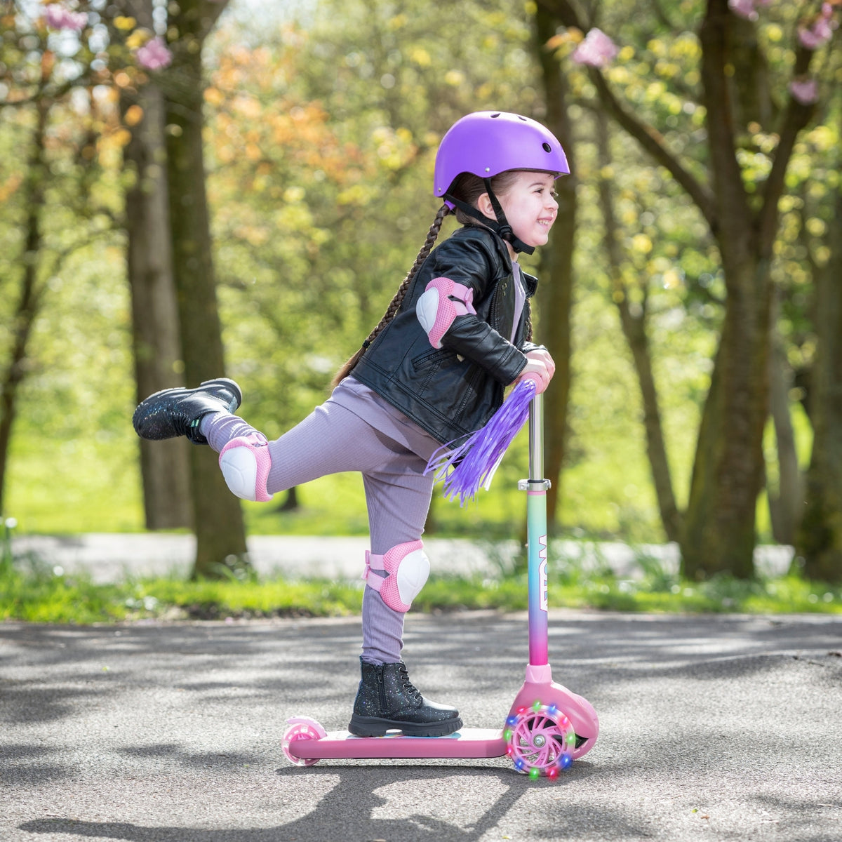 ATOM Eclipse Unicorn Light-Up Scooter for Kids – 3-Wheel LED Scooter with Flashing Deck and Colourful Wheels for Ages 5+.