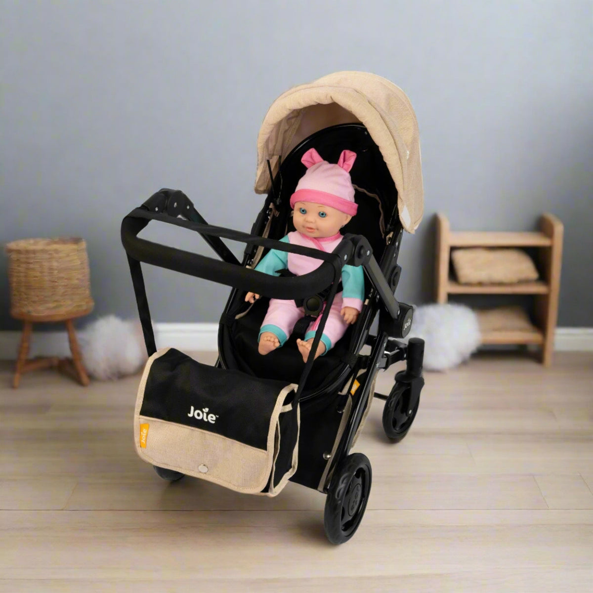 Joie Junior Chrome 3-in-1 Dolls Pram - Stone &amp; Black Dolls, Playsets &amp; Toy Figures