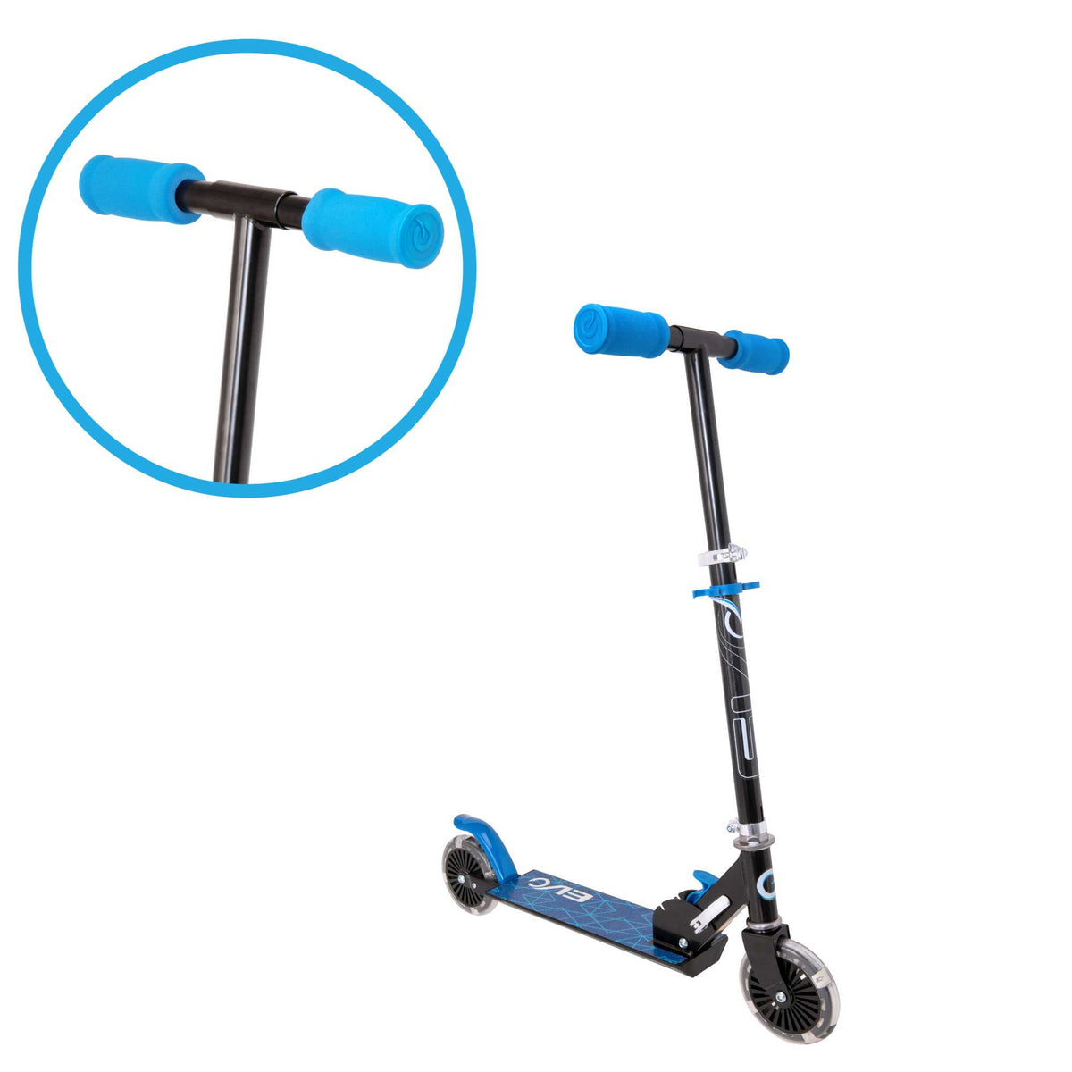 EVO Children&#39;s Light Up Inline Scooter for Kids Ages 5 and Up with LED Wheels and Adjustable Handlebar, perfect for enhancing motor skills and outdoor fun.