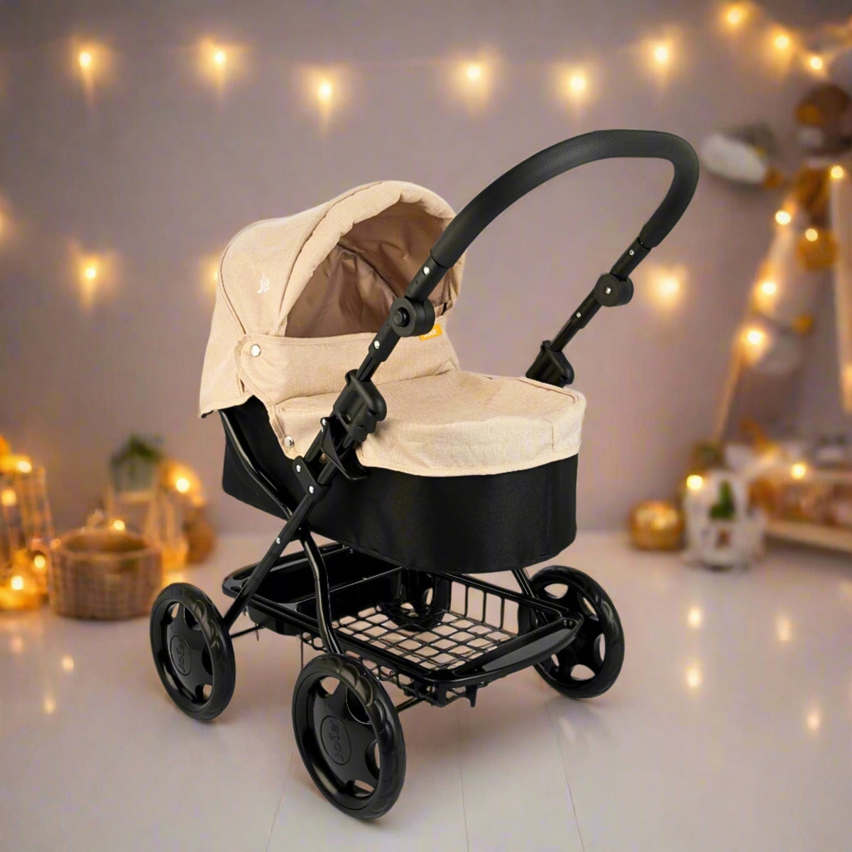 Joie Junior Classic Stone &amp; Black Pram - Includes Handheld Parasol &amp; Changing Bag Prams