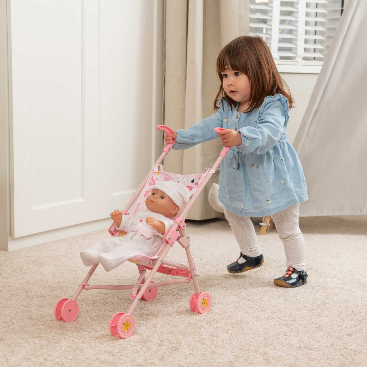 BabyBoo Single Dolls Stroller - Pink Jungle Print Dolls Buggy Pushchairs