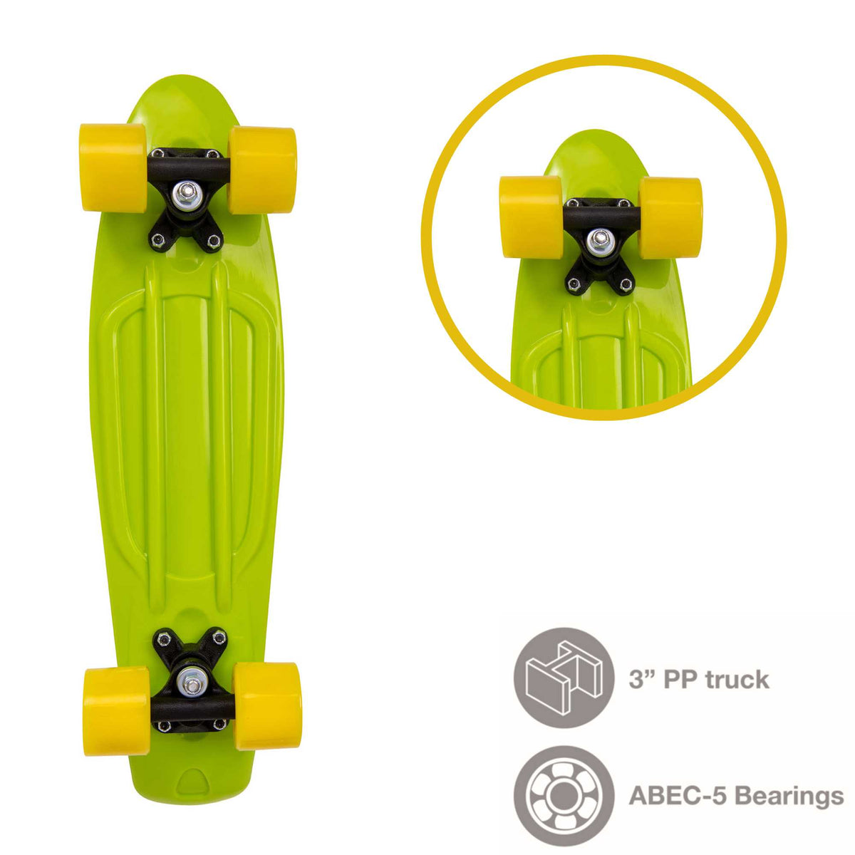 Children’s EVO 22-inch Penny Board in pink with light-up wheels, showcasing a compact design and vibrant retro style, perfect for young riders. The board features a textured grip surface and smooth, illuminated wheels that light up during movement. 