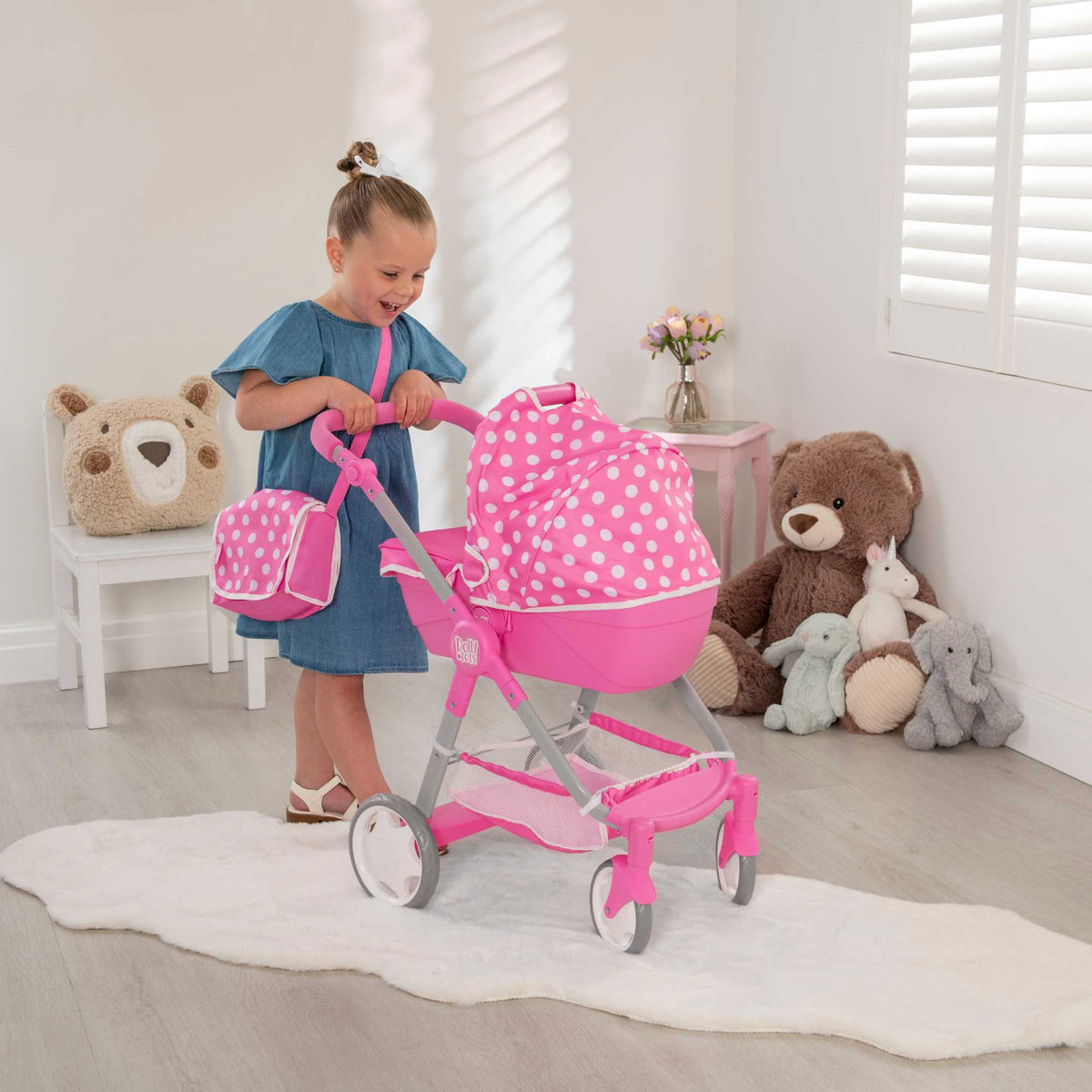 Dolly Tots Junior Roamer Dolls Pram - Modern and Versatile Toy Pram for Dolls with Adjustable Handle