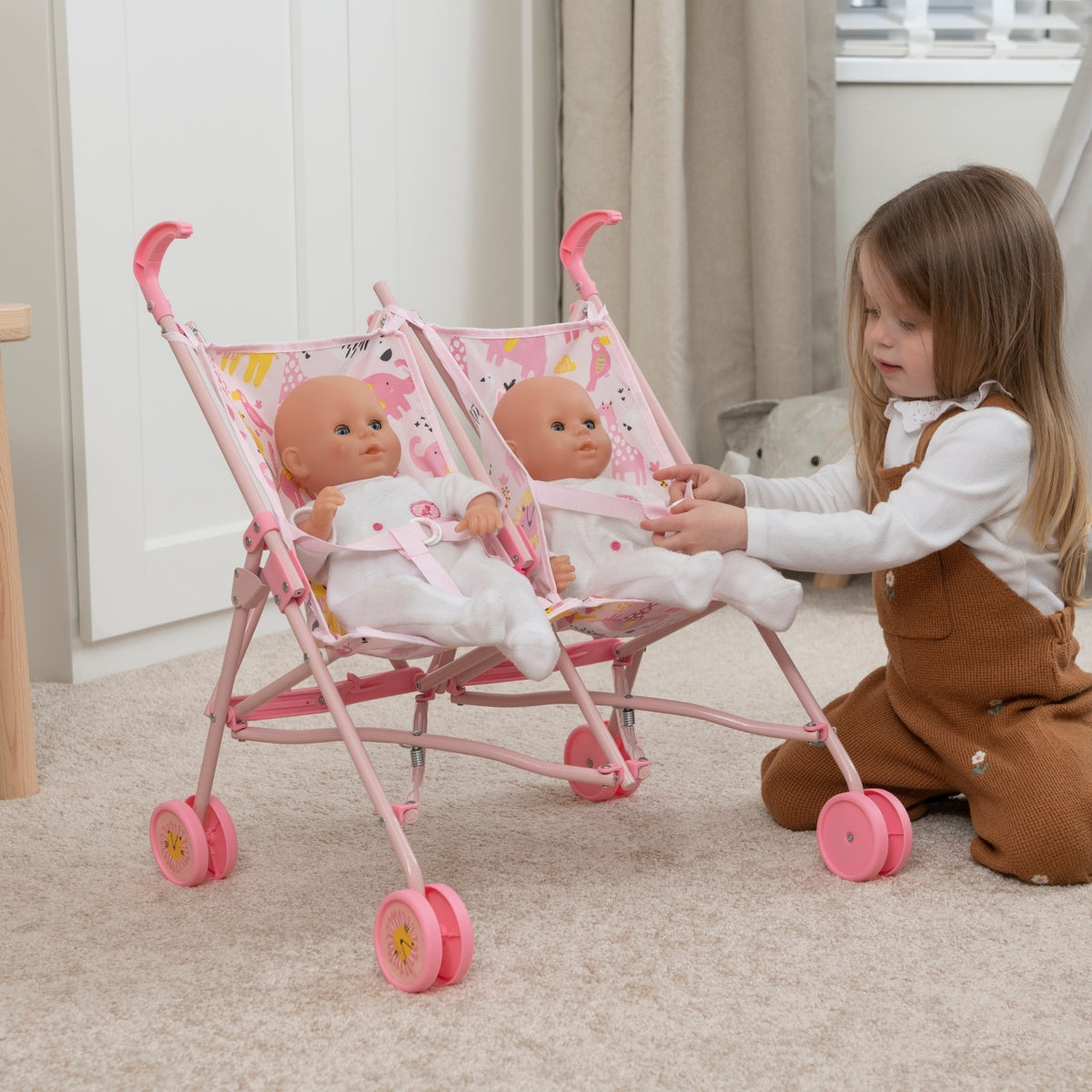BabyBoo Twin Dolls Stroller - Pink Jungle Pushchairs