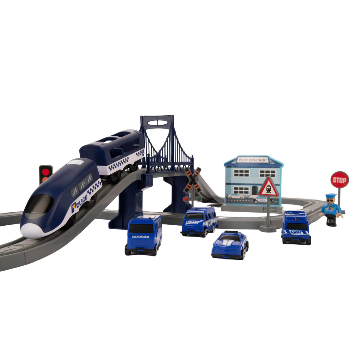 Teamsterz Police Service Rescue Train Set - 66 Pieces Included Helicopters &amp; Planes