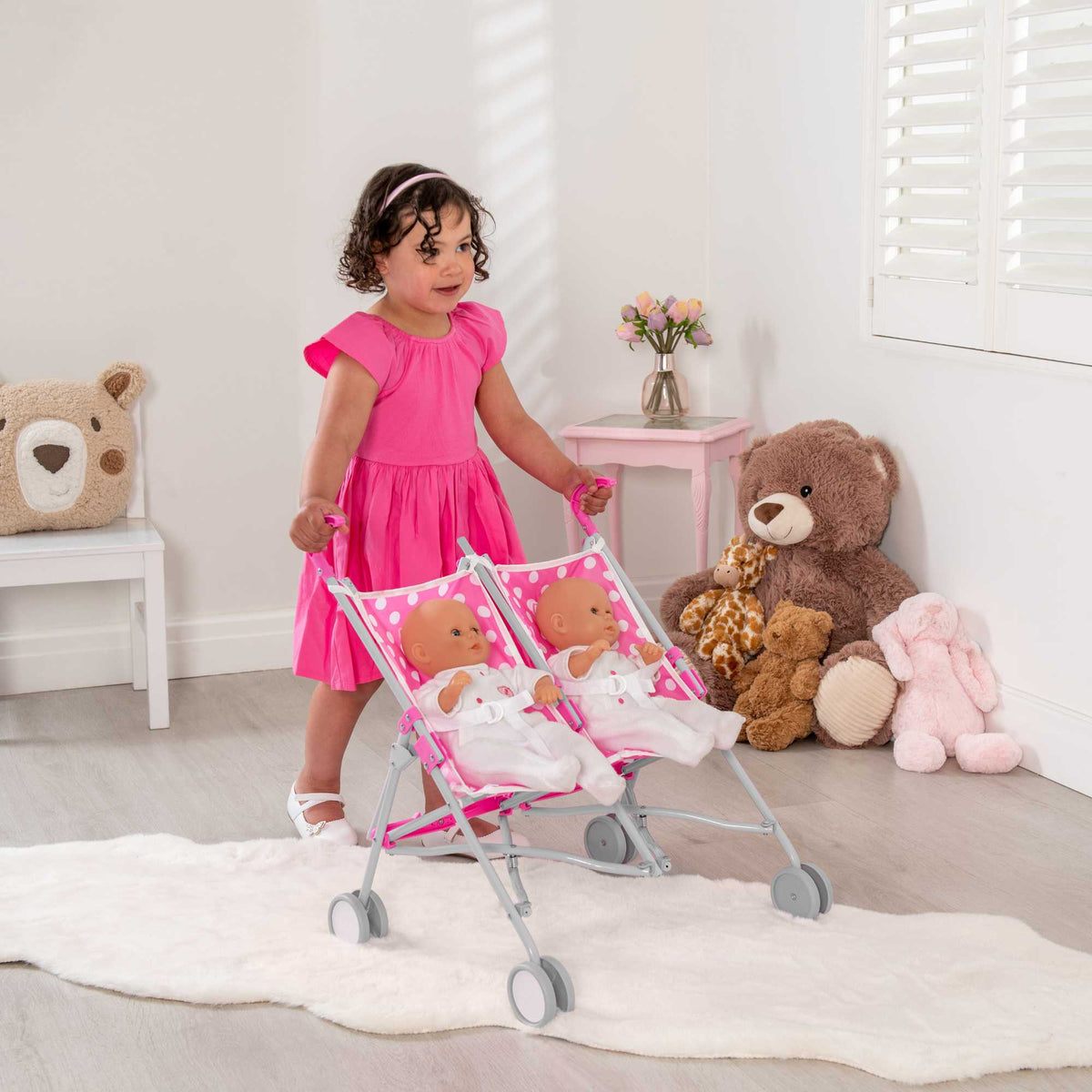 Dolly Tots Twin Dolls Stroller - Double Toy Stroller for Twin Dolls with Easy Manoeuvrability