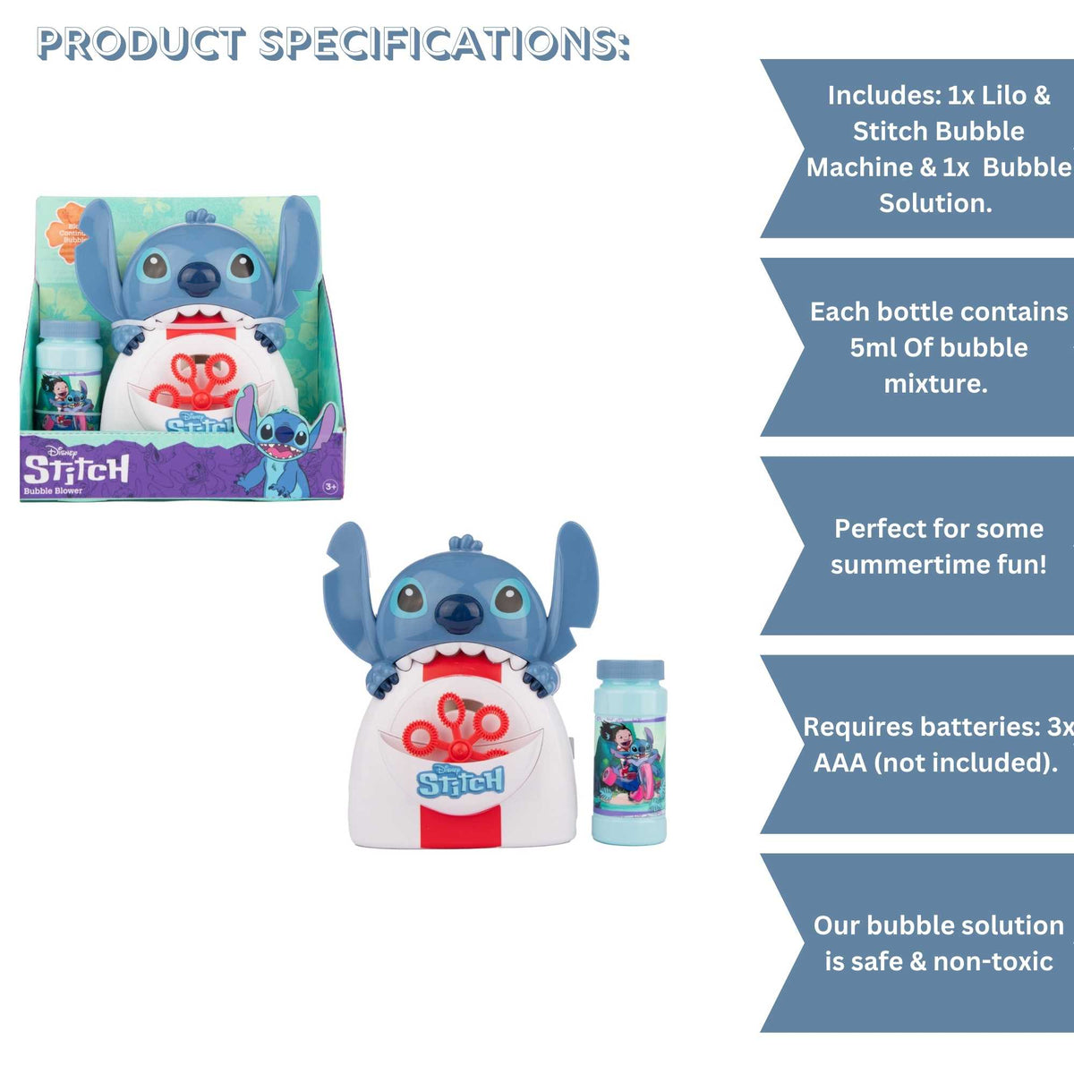 Disney Lilo &amp; Stitch Bubble Machine - Includes Bubble Solution Bubble Toys