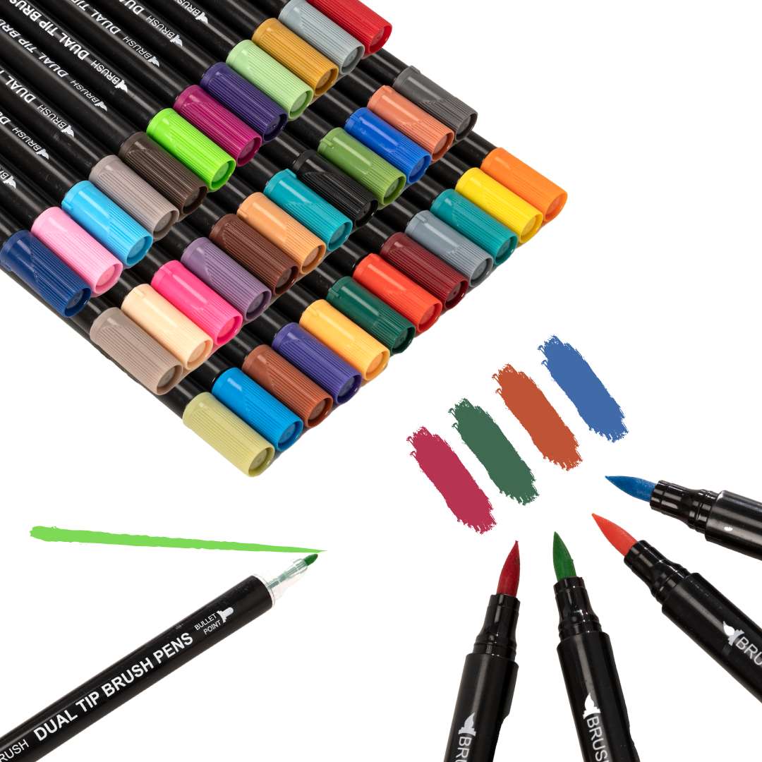 Watercolour Dual Tip Brush Pens Set of 36 + A4 40 Sheet Premium Sketch Pad Bundle Art Supplies