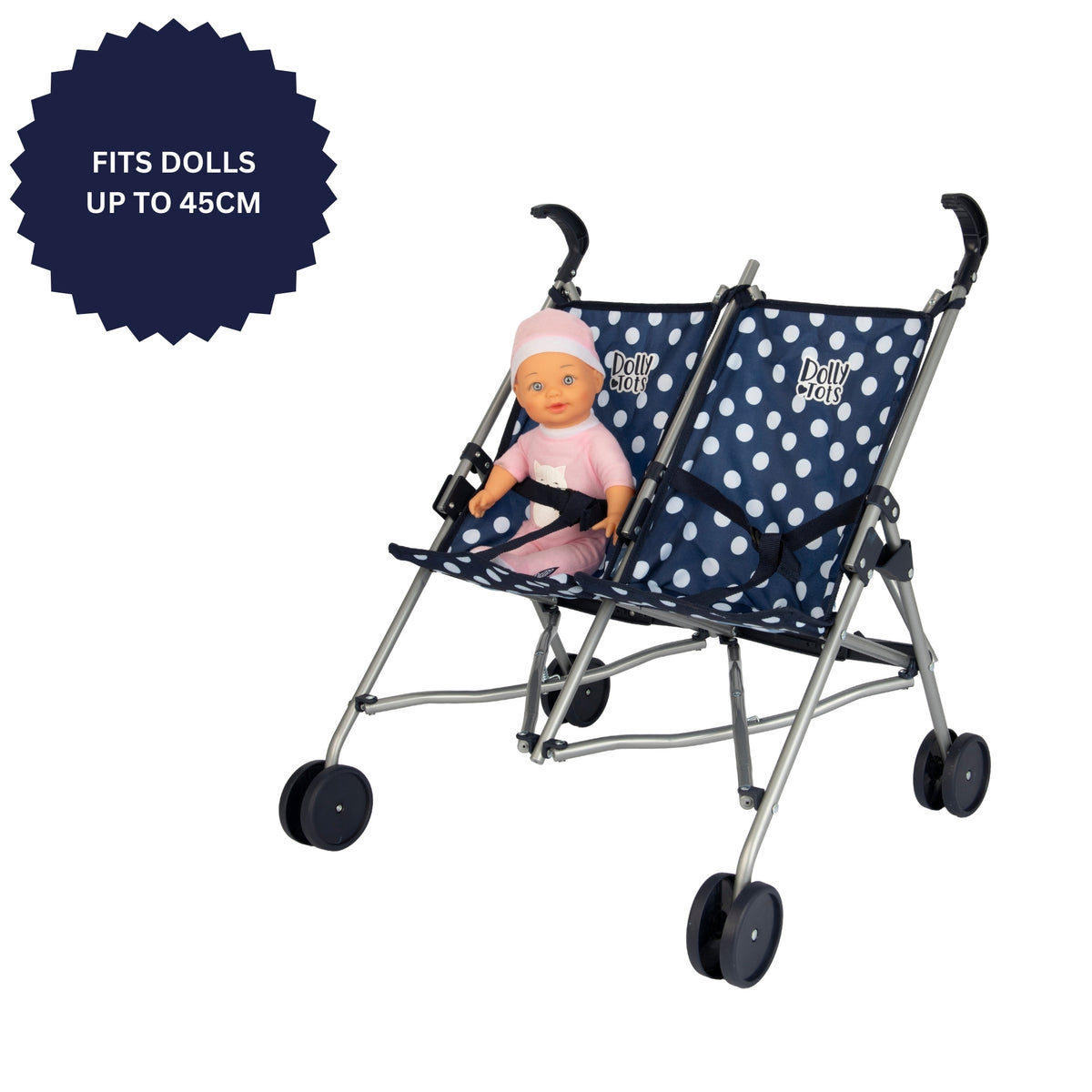 Dolly Tots Twin Dolls Stroller - Navy Pushchairs