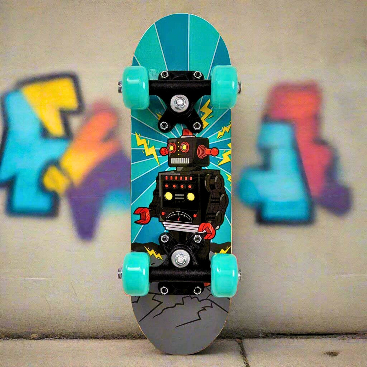 ATOM 17 Inch Robot Skateboard for Kids – Beginner Mini Skateboard with Colourful Robot Graphic Deck and Grip Tape