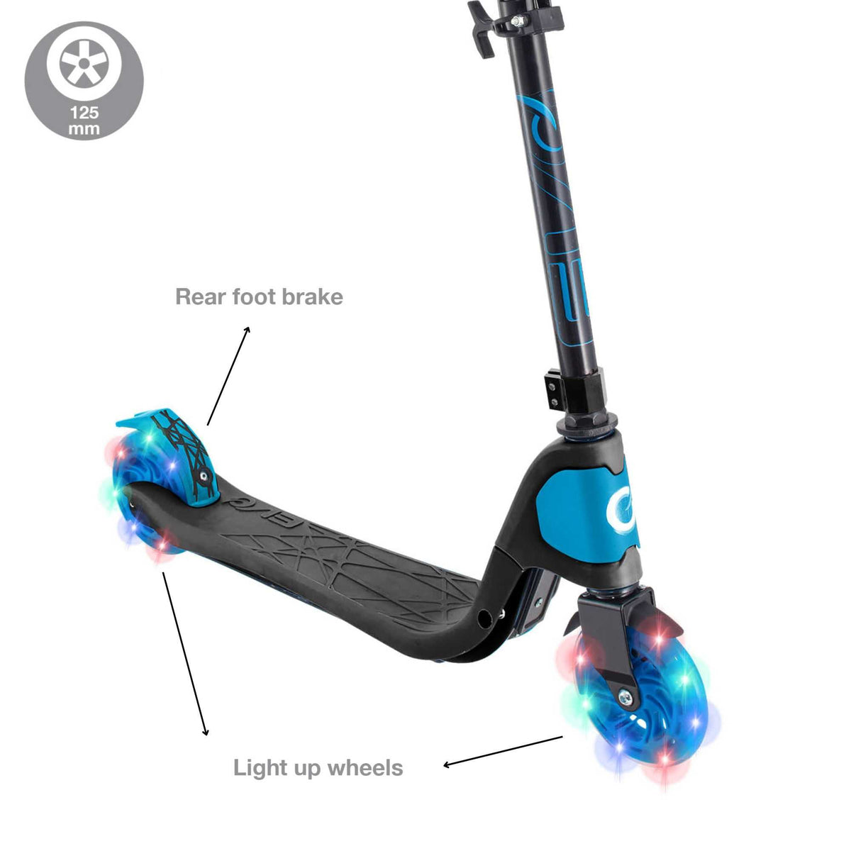 EVO Children&#39;s Light Up Light Speed Scooter for Kids Ages 5 and Up with LED Wheels and Adjustable Handlebar, perfect for enhancing motor skills and outdoor fun.