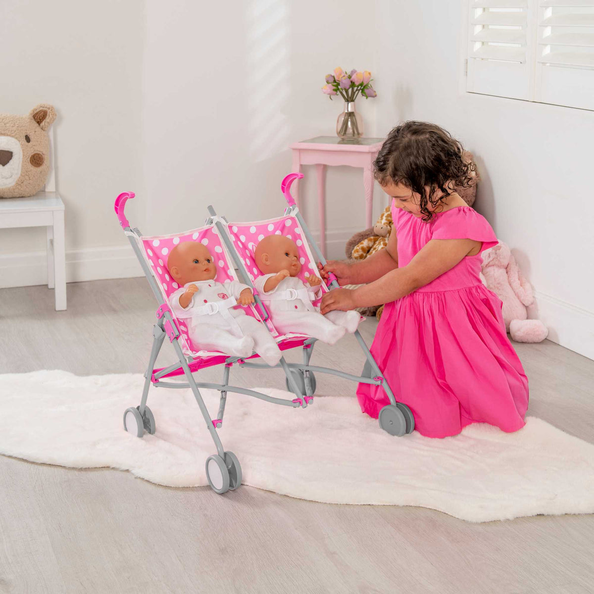 Dolly Tots Twin Dolls Stroller - Double Toy Stroller for Twin Dolls with Easy Manoeuvrability