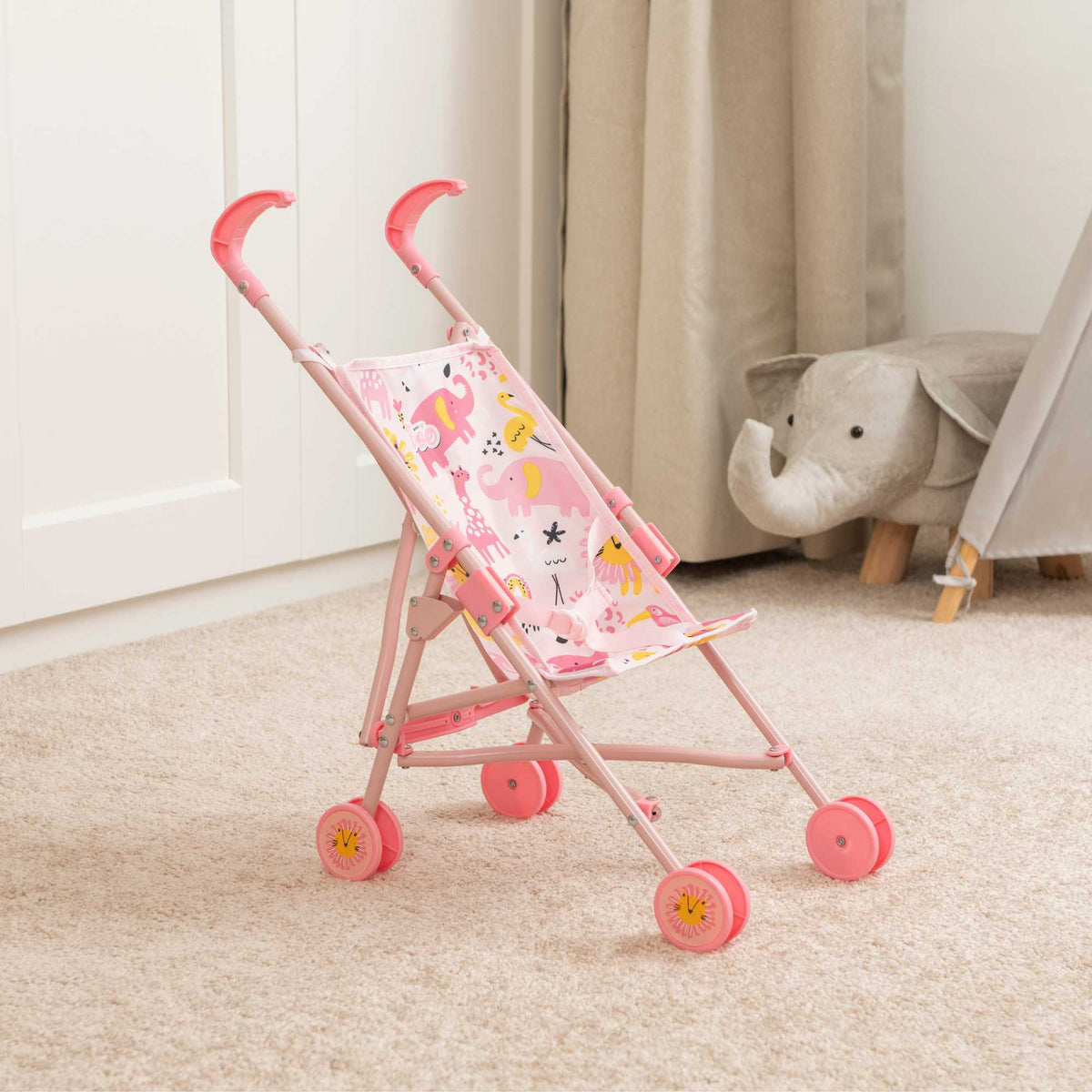 BabyBoo Single Dolls Stroller - Pink Jungle Print Dolls Buggy Pushchairs