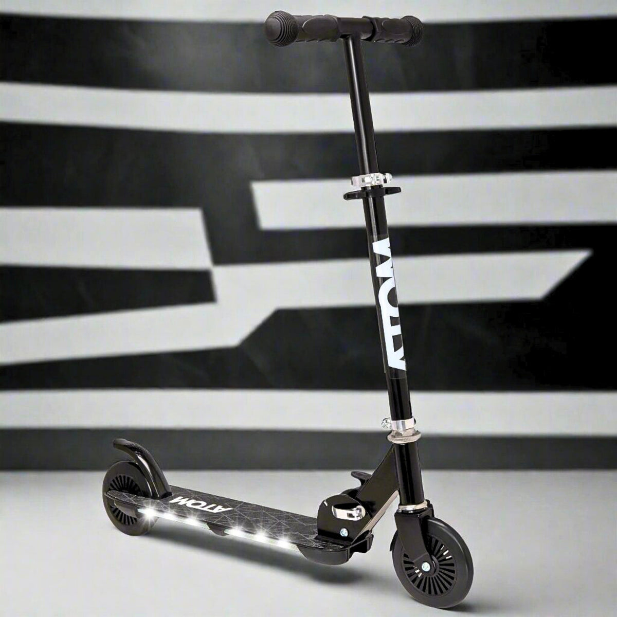 ATOM Night Flash Scooter for Kids – 2-Wheel Light-Up Scooter with LED Flashing Deck and Wheels, Foldable and Adjustable for Ages 5+