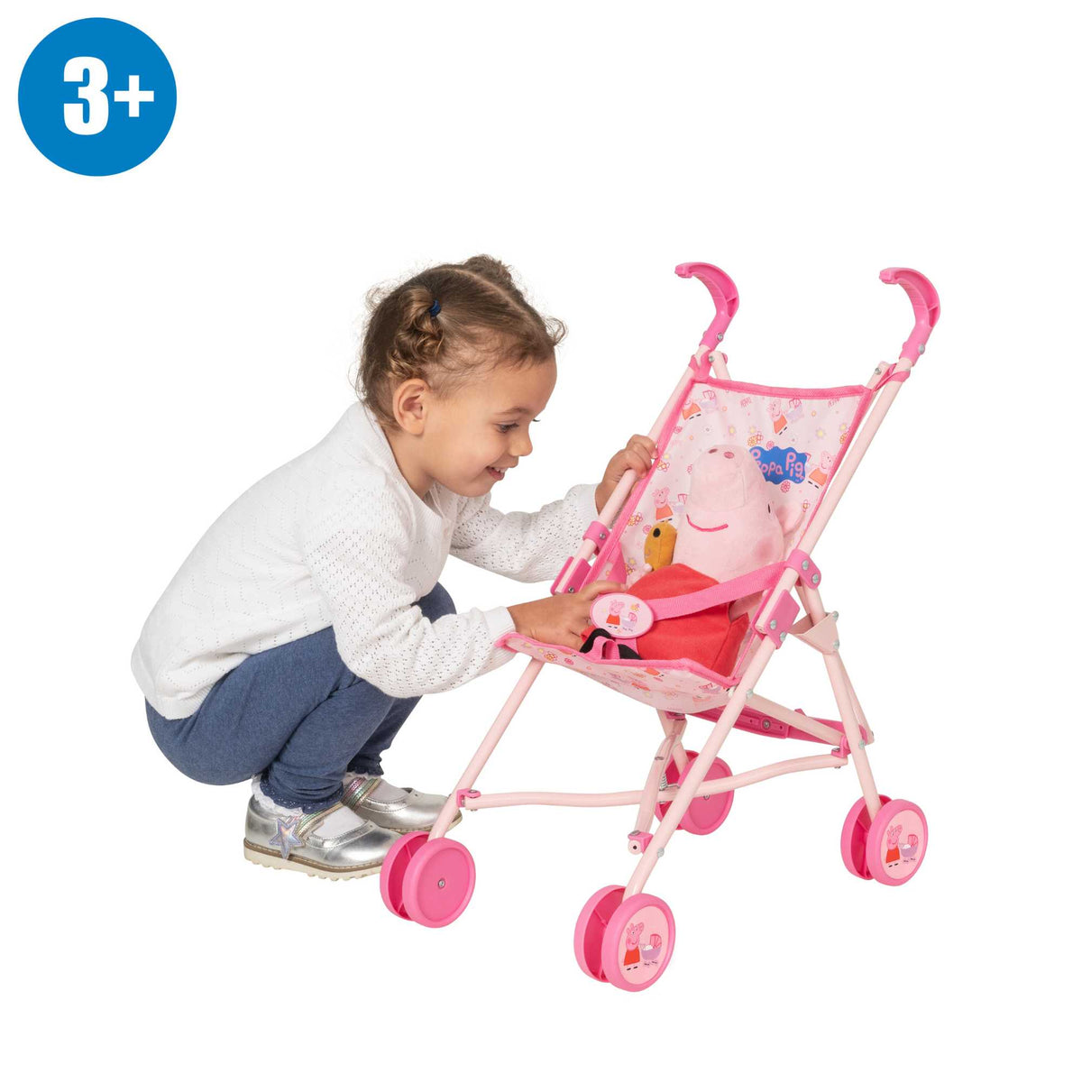 Peppa Pig Single Dolls Stroller, featuring a vibrant design with Peppa Pig-themed accents, ideal for children&#39;s imaginative play with their favourite dolls