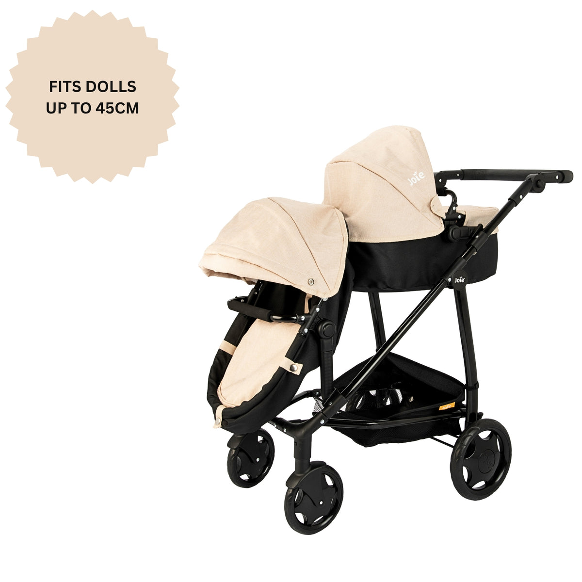 Joie Evalite Stone &amp; Black Dolls Pram - 9 Play Modes Prams