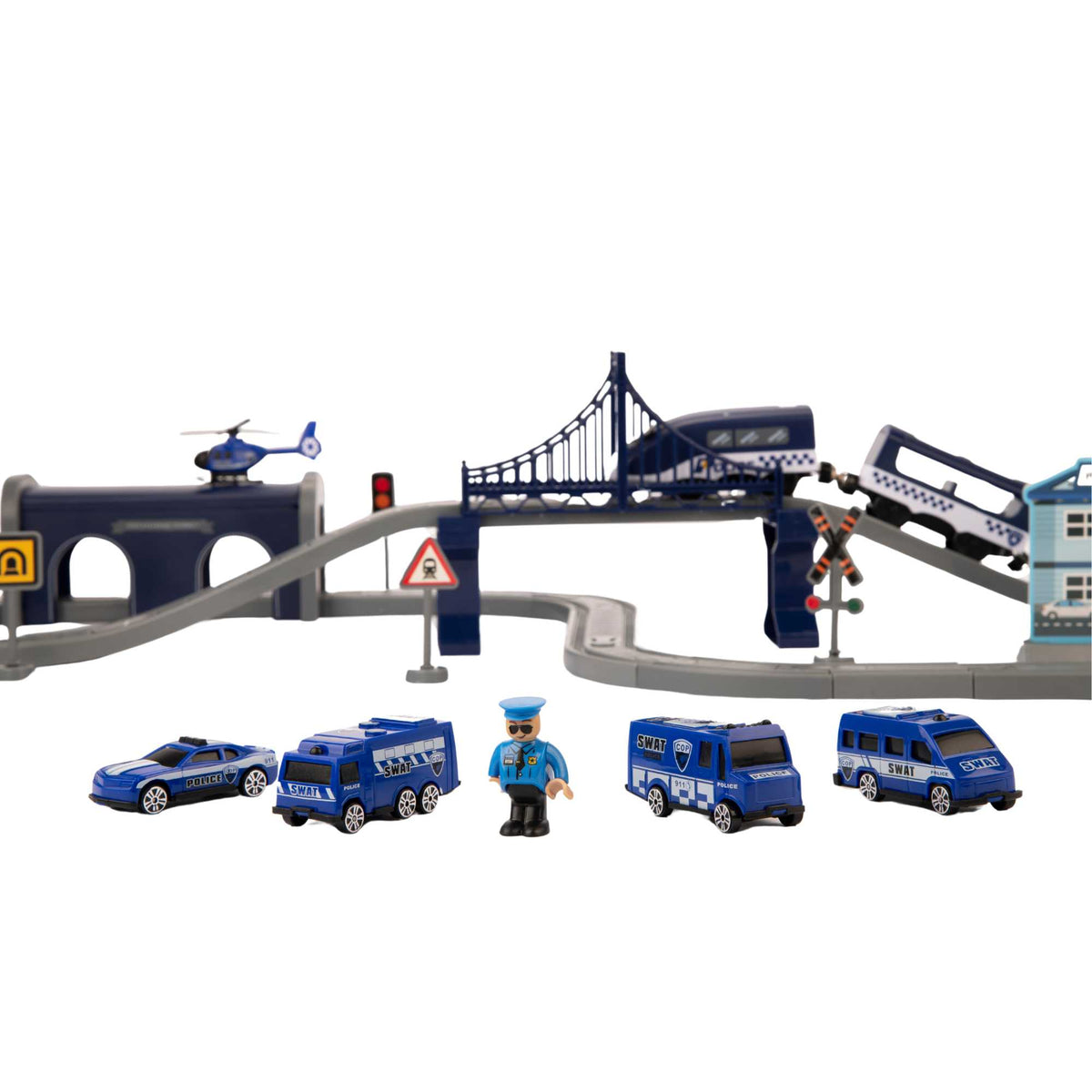Teamsterz Police Service Rescue Train Set - 66 Pieces Included Helicopters &amp; Planes