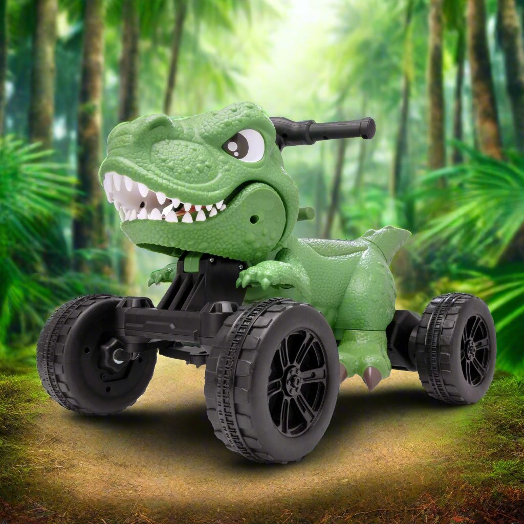 ATOM Dino Quad Battery Operated Ride-On Toy for kids, featuring a dinosaur-themed design, four rugged wheels, and easy-to-use controls, perfect for adventurous outdoor play.