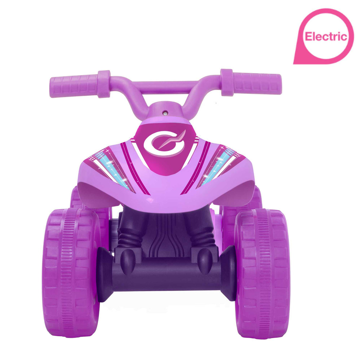 Electric pink EVO Shimmer Quad Ride-On for 2-year-olds, featuring a sturdy four-wheel design, ergonomic seat, and easy-to-grip handlebars, perfect for safe and fun outdoor adventures.