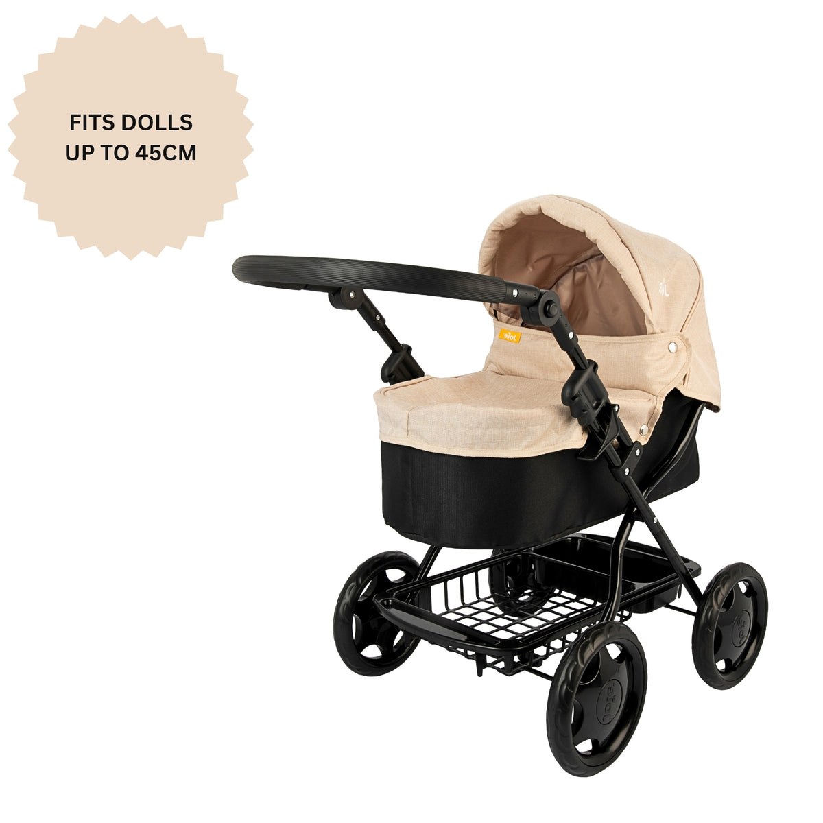 Joie Junior Classic Stone &amp; Black Pram - Includes Handheld Parasol &amp; Changing Bag Prams