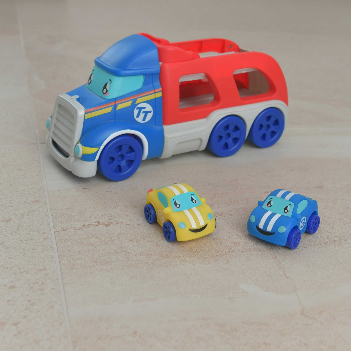 Tiny Teamsterz Car Transporter Playset | Includes 2 Soft Touch Cars