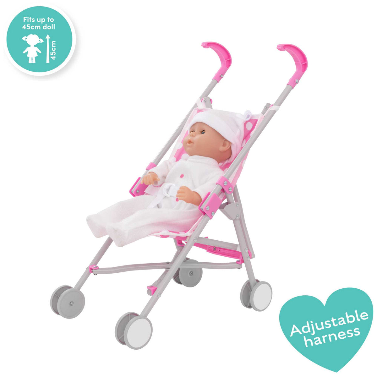 Dolly Tots Dolls Single Stroller - Lightweight and Easy-to-Use Toy Stroller for Dolls