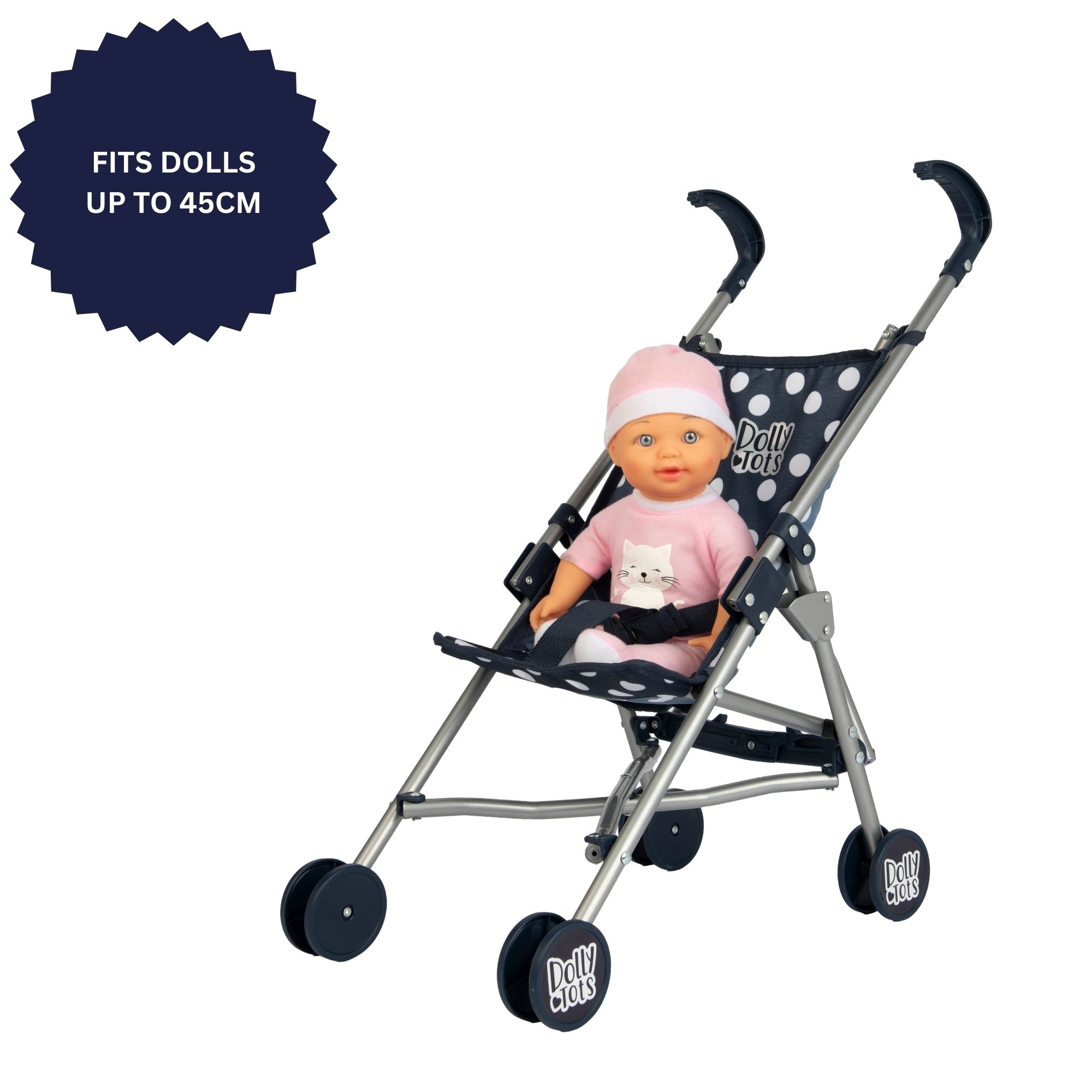 Dolly Tots Navy Dolls Stroller - Includes Doll