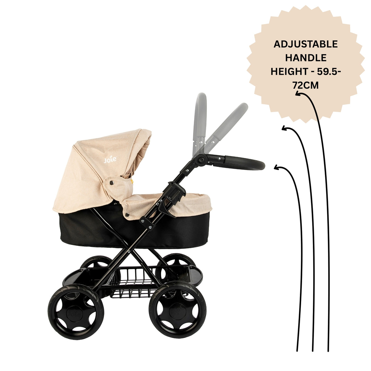 Joie Junior Classic Stone &amp; Black Pram - Includes Handheld Parasol &amp; Changing Bag Prams