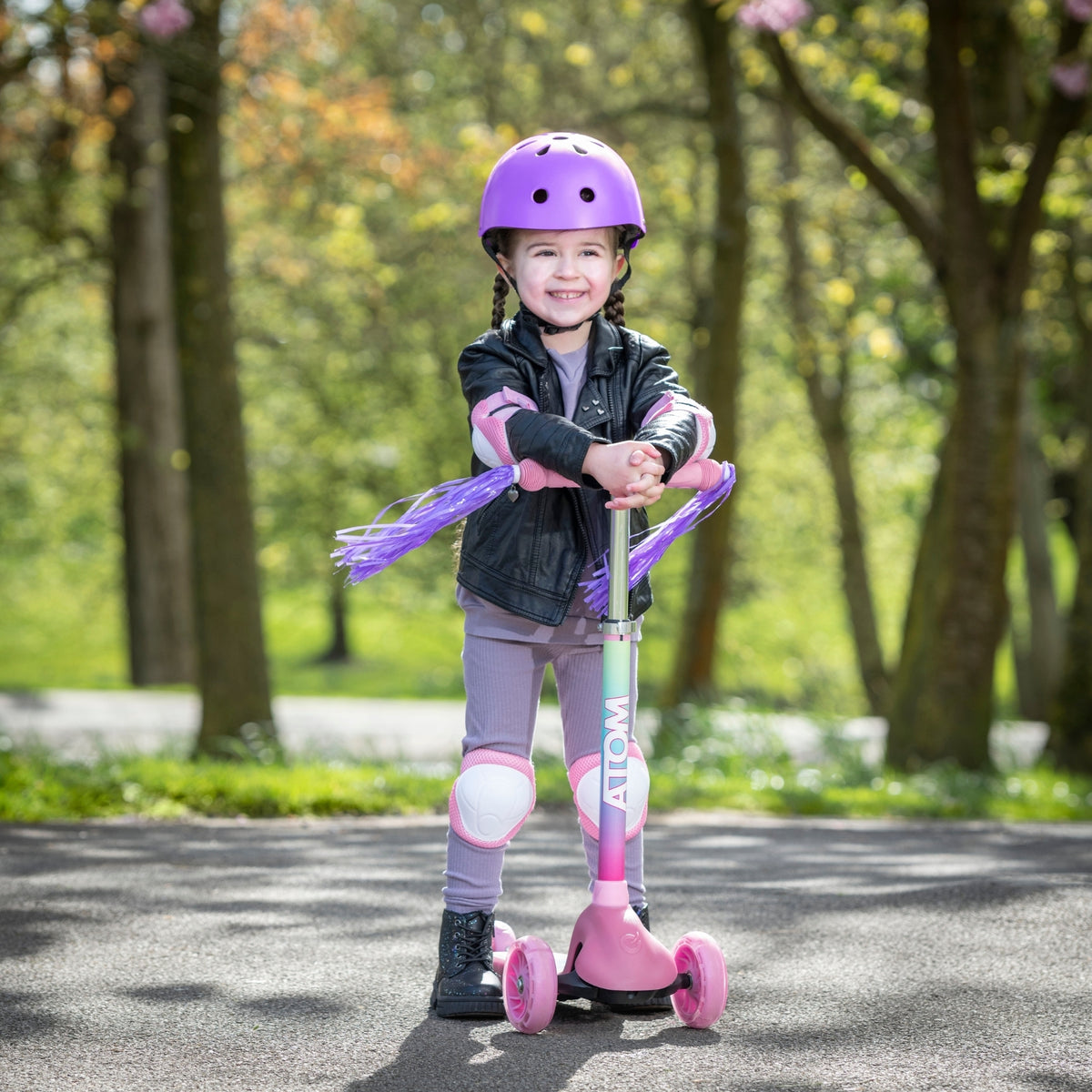 ATOM Eclipse Unicorn Light-Up Scooter for Kids – 3-Wheel LED Scooter with Flashing Deck and Colourful Wheels for Ages 5+.