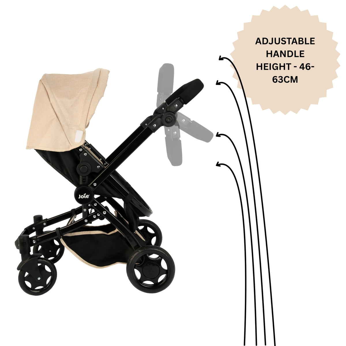 Joie Junior Chrome 3-in-1 Dolls Pram - Stone &amp; Black Dolls, Playsets &amp; Toy Figures