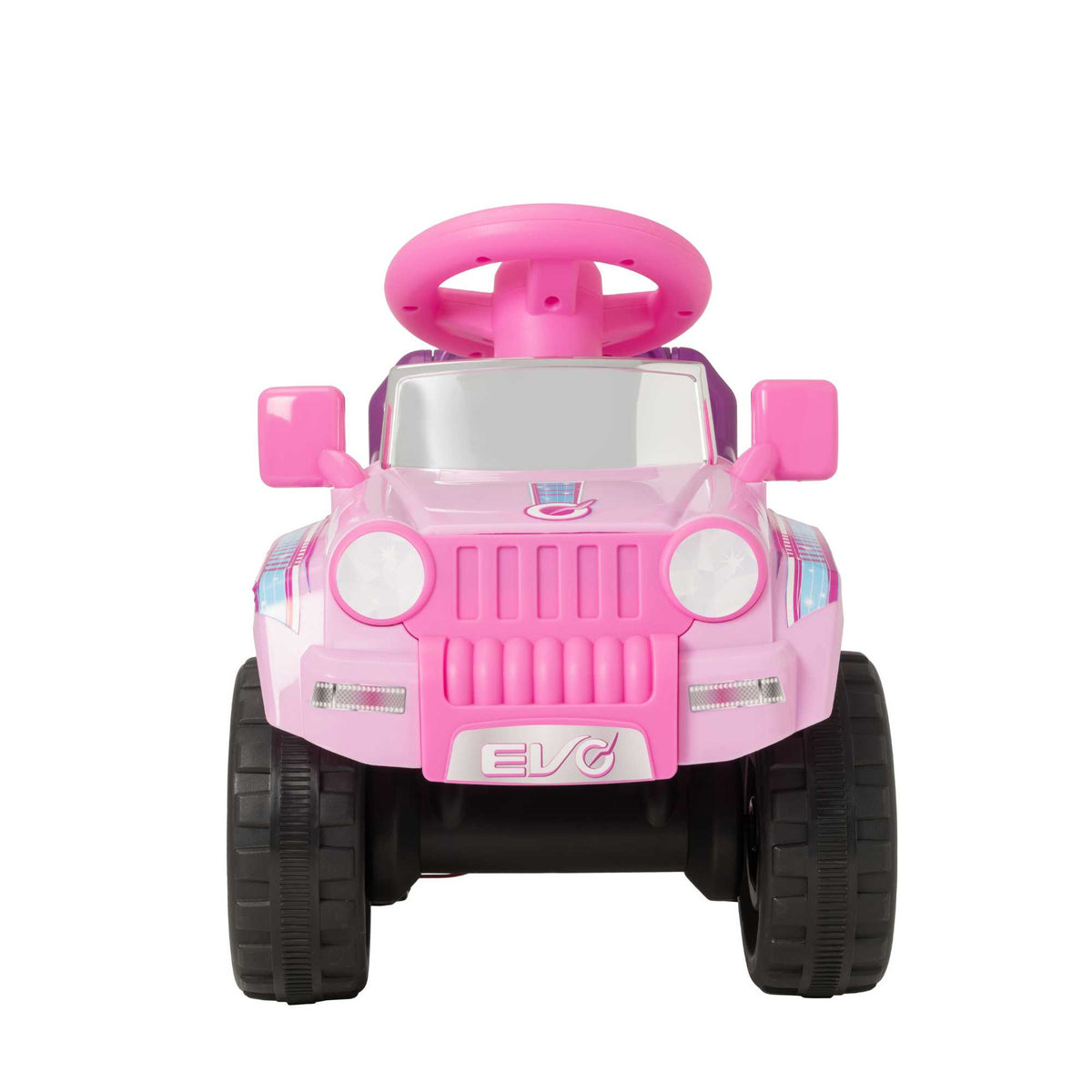 Pink EVO Shimmer 4x4 Ride-On Truck for kids ages 3 and up, featuring realistic design, durable construction, and all-terrain wheels for outdoor adventures.