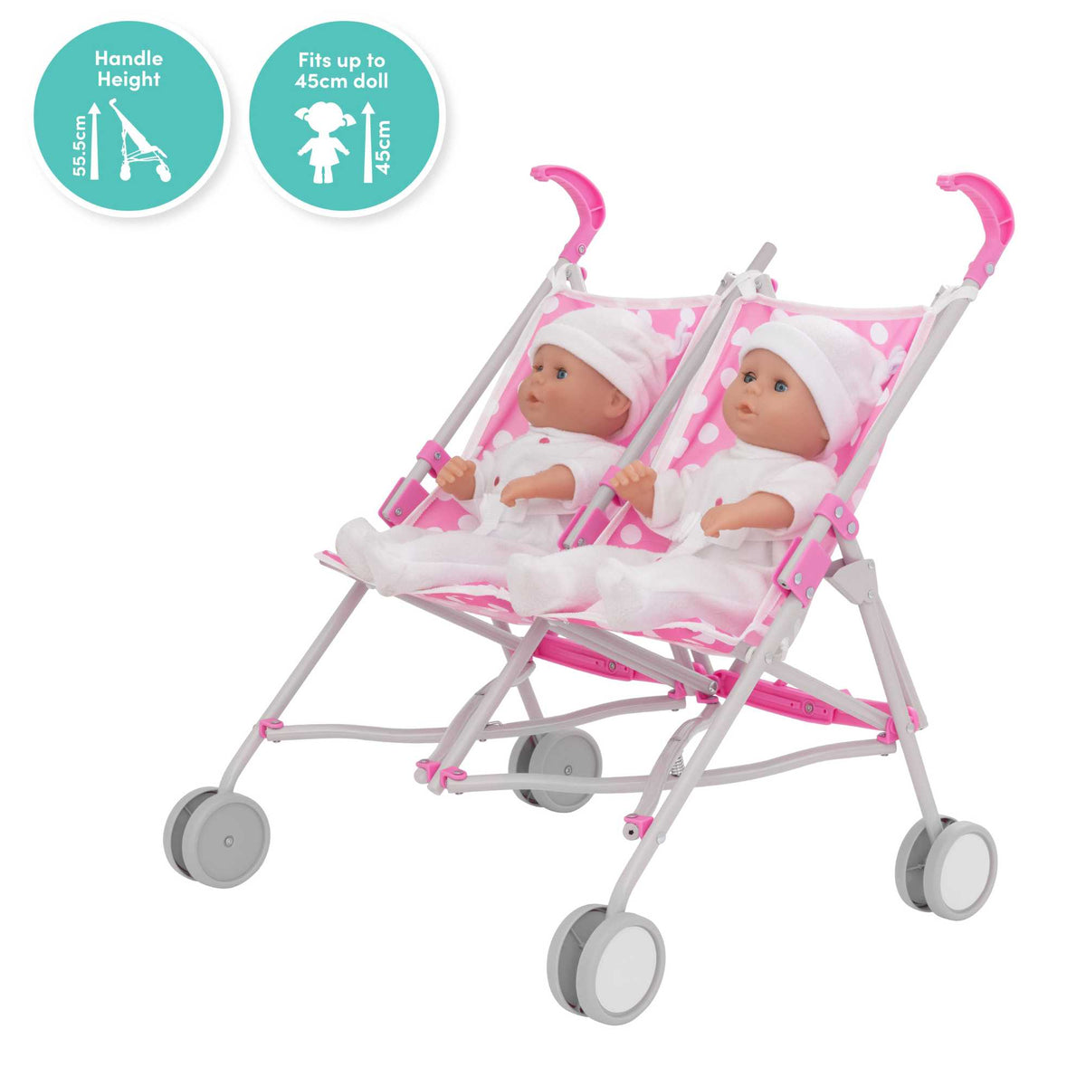 Dolly Tots Twin Dolls Stroller - Double Toy Stroller for Twin Dolls with Easy Manoeuvrability