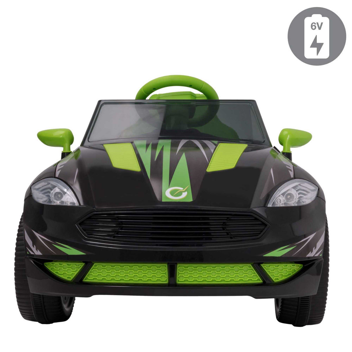 Green EVO Venom Car Ride-On for ages 3+, featuring a bold green colour, rugged rally design, durable frame, wide stable wheels, and easy-grip wheel for safe and adventurous outdoor play.