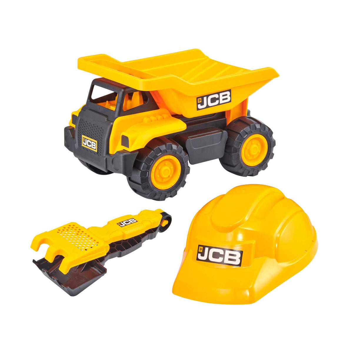 JCB 10&quot; Chunky Wheel Dump Truck Playset | Includes Dump Truck, Hard Hat &amp; Sand Pit Toy