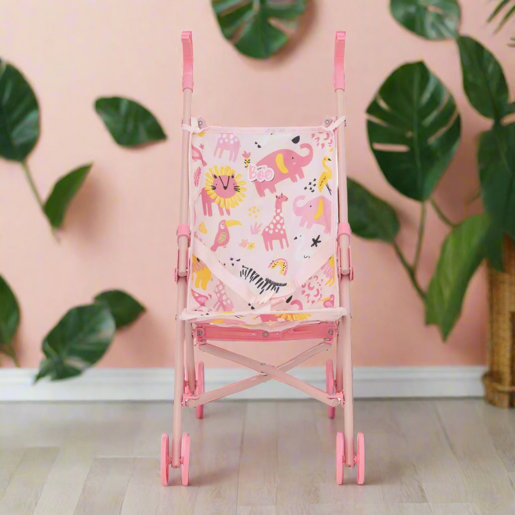 BabyBoo Single Dolls Stroller - Pink Jungle Print Dolls Buggy Pushchairs