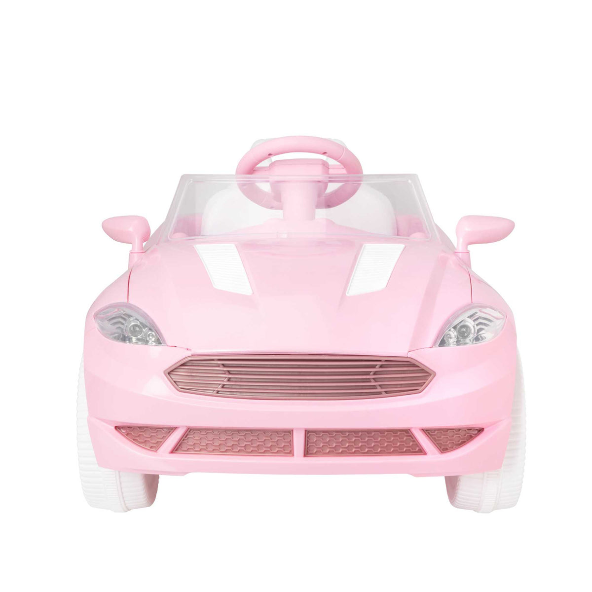 Pink EVO Dream Coupe Car Ride-On Toy for children aged 3+, featuring pedal-driven forward and reverse motion, working headlights, and authentic engine and horn sounds