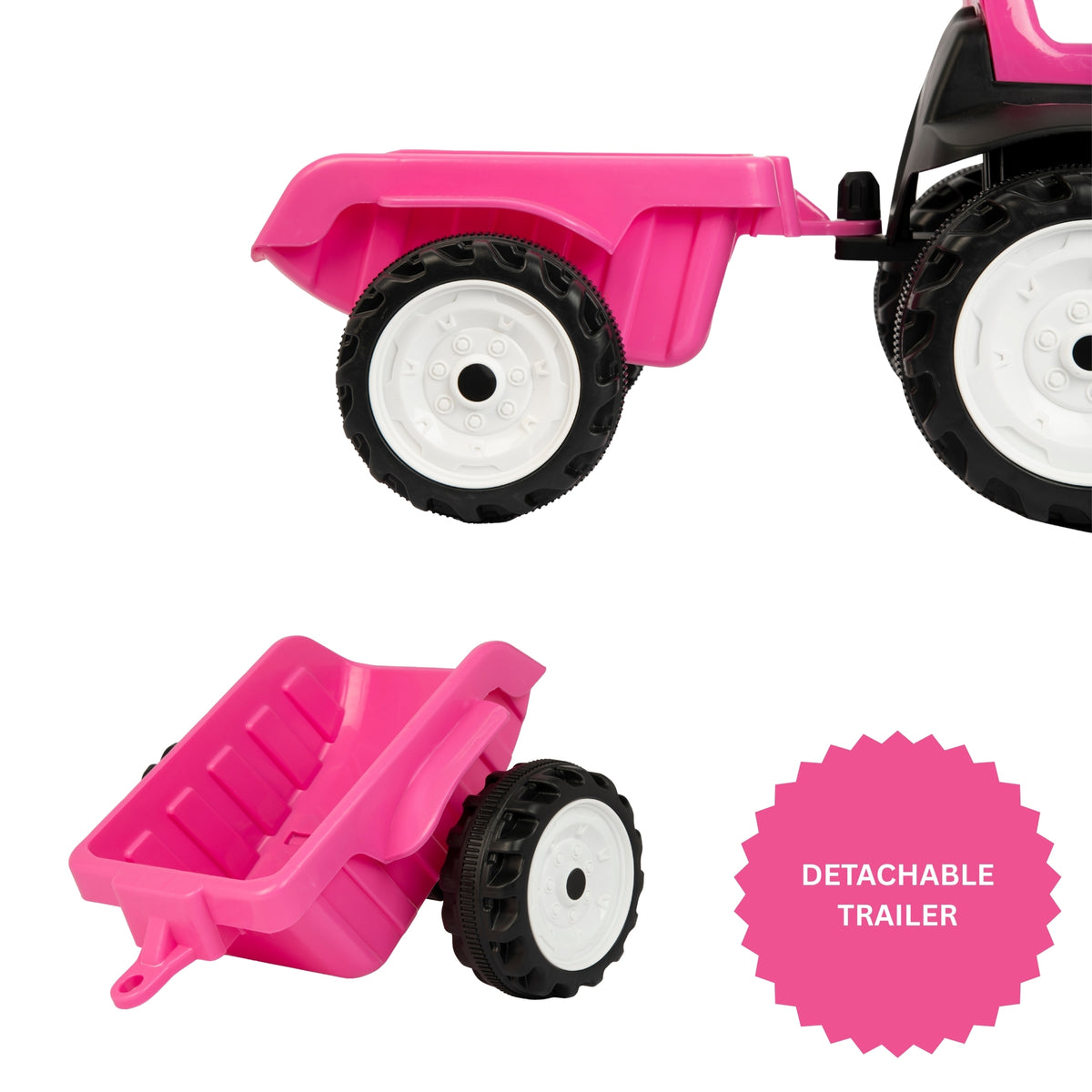 ATOM 6V Electric Ride On Tractor With Trailer - Pink Electric Ride Ons
