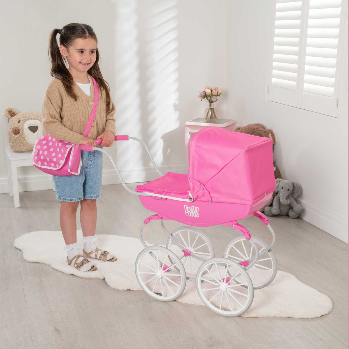 Dolly Tots Traditional Carriage Dolls Pram - Classic and Elegant Toy Pram with Vintage Design for Dolls