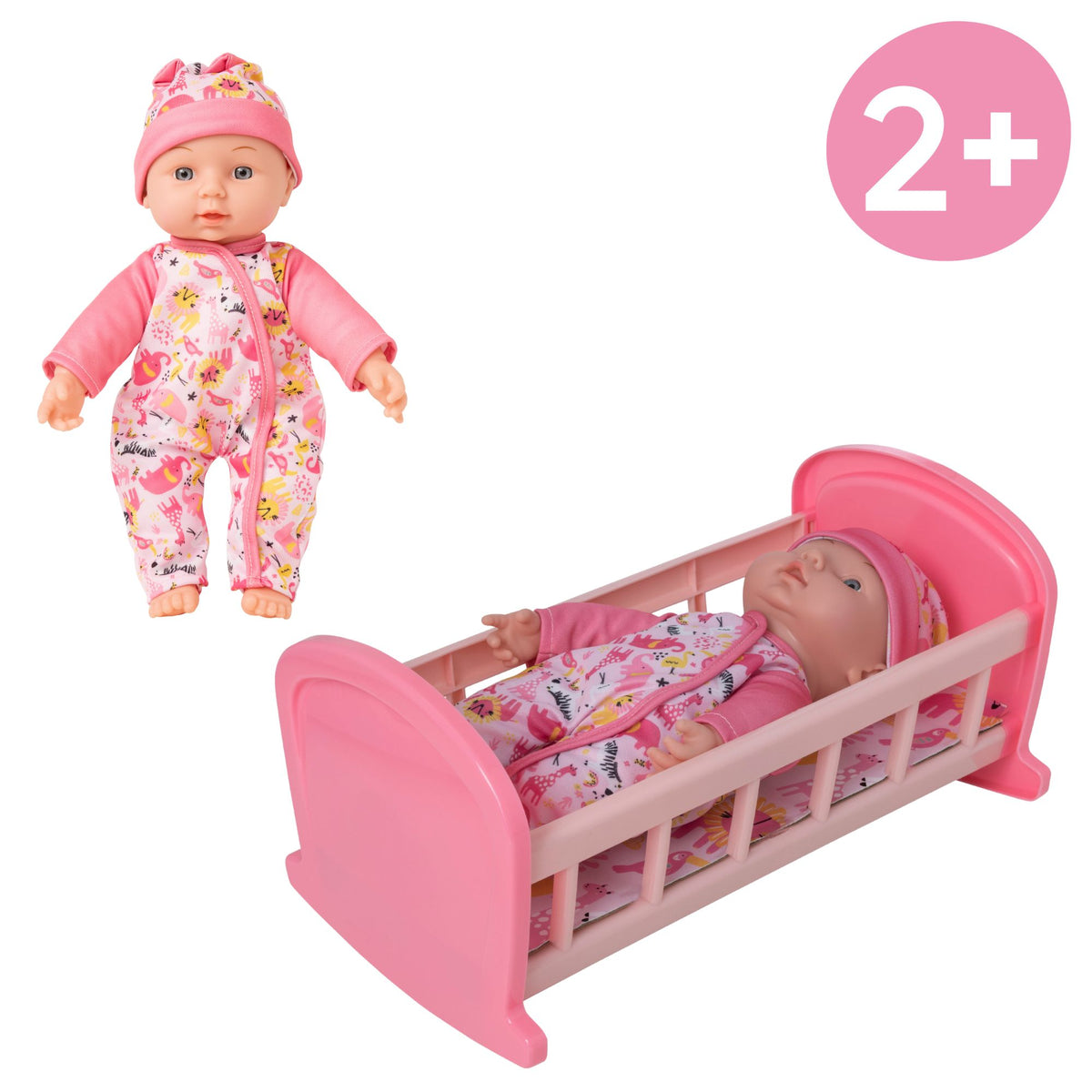 Complete with included doll, this charming cot offers a cozy resting place for dolls, fostering imaginative play and nurturing skills in children