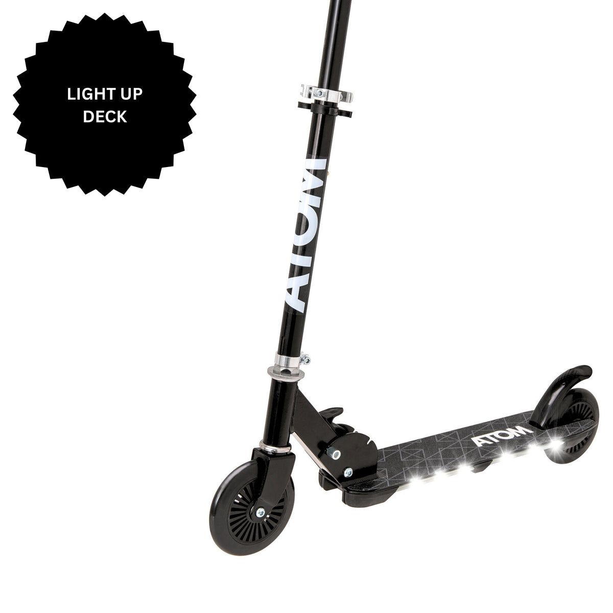 ATOM Night Flash Scooter for Kids – 2-Wheel Light-Up Scooter with LED Flashing Deck and Wheels, Foldable and Adjustable for Ages 5+