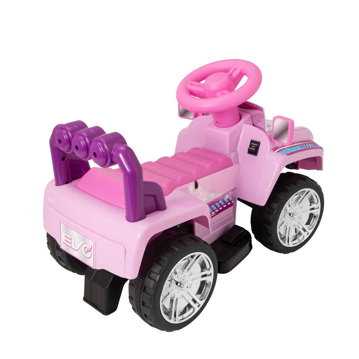 Pink EVO Shimmer 4x4 Ride-On Truck for kids ages 3 and up, featuring realistic design, durable construction, and all-terrain wheels for outdoor adventures.