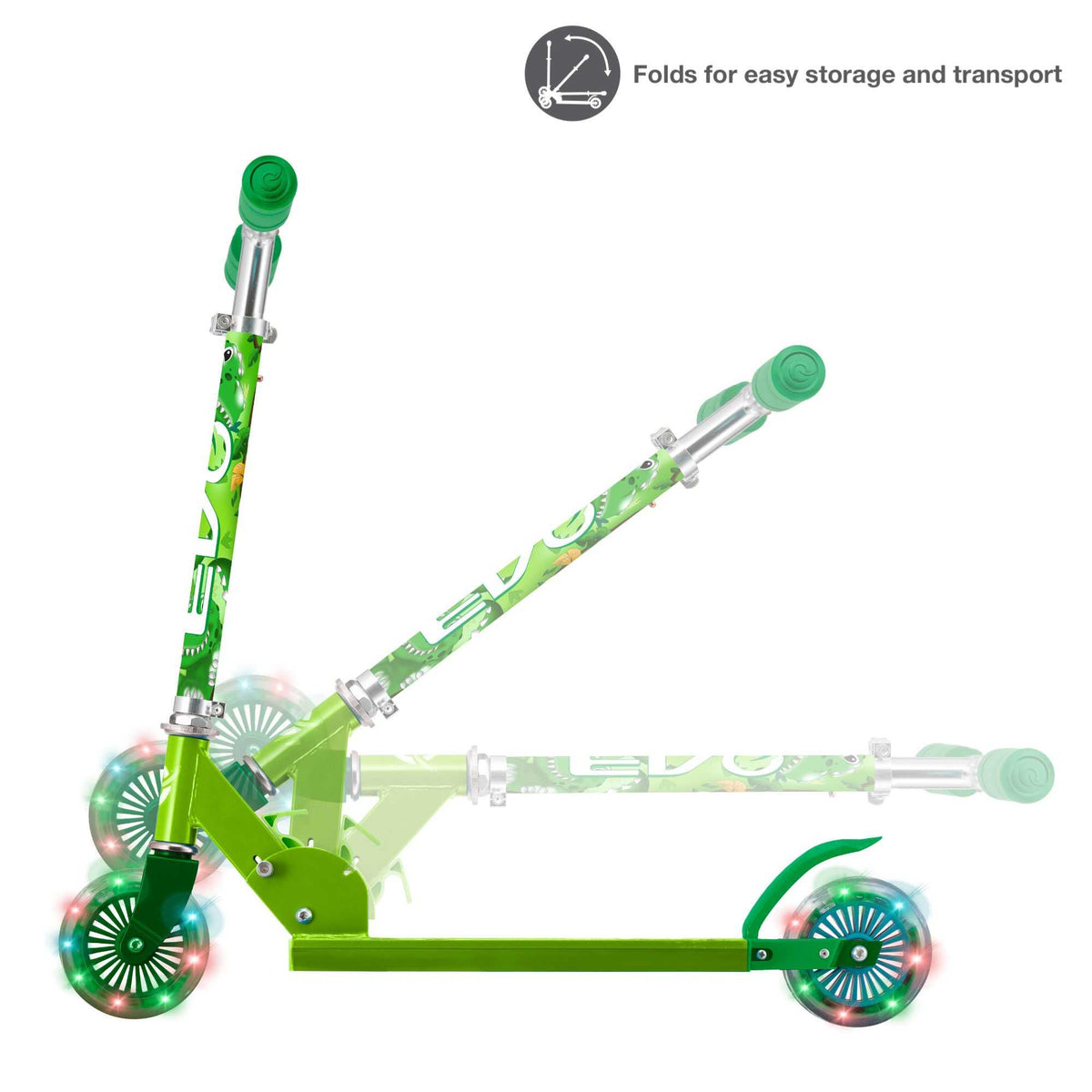 EVO Children&#39;s Light Up Inline Scooter for Kids Ages 5 and Up with LED Wheels and Adjustable Handlebar, perfect for enhancing motor skills and outdoor fun.