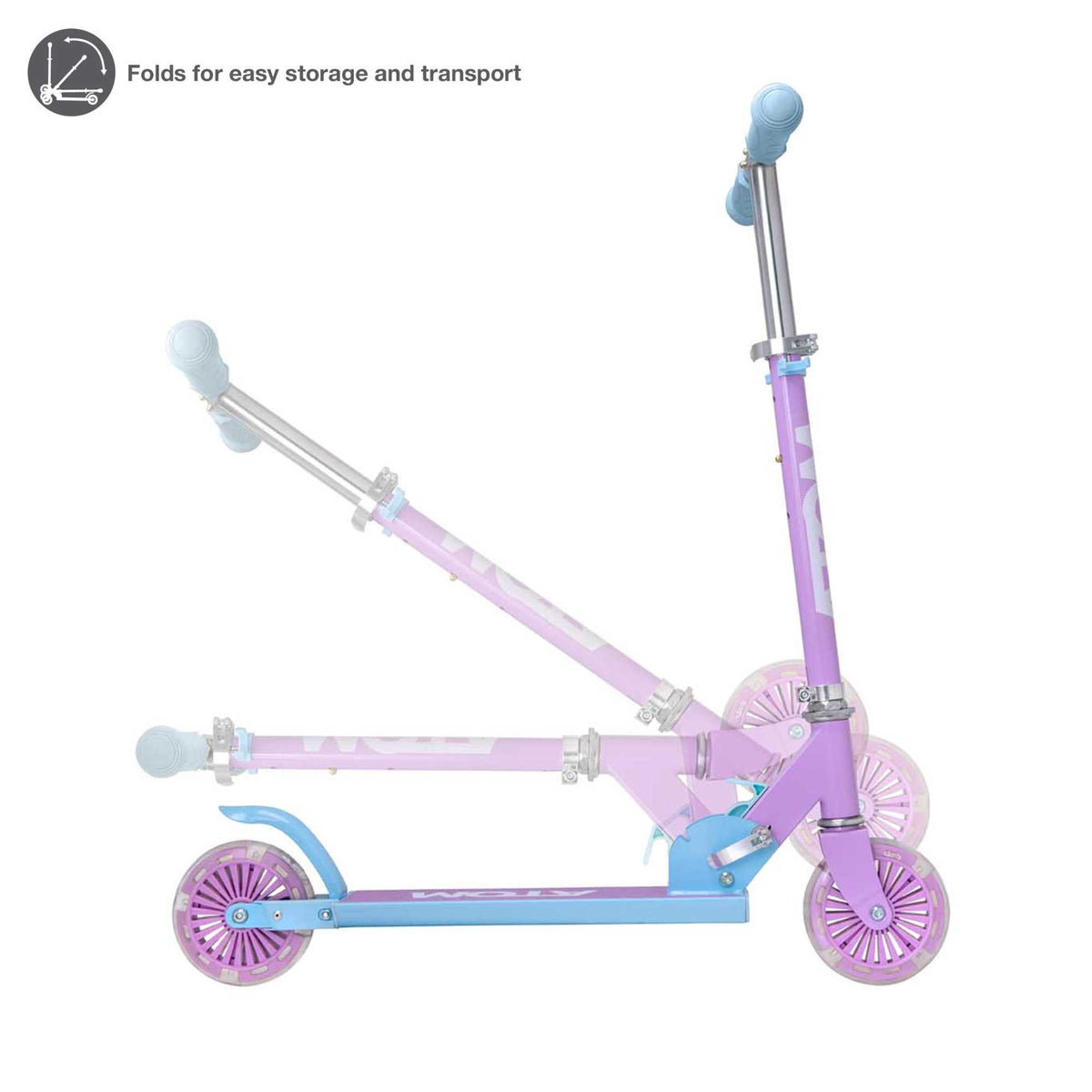 ATOM Inline Children&#39;s Kick Scooter in bright colours, designed for kids with a sturdy frame, adjustable handlebars, and smooth-rolling wheels, perfect for outdoor fun and active play.