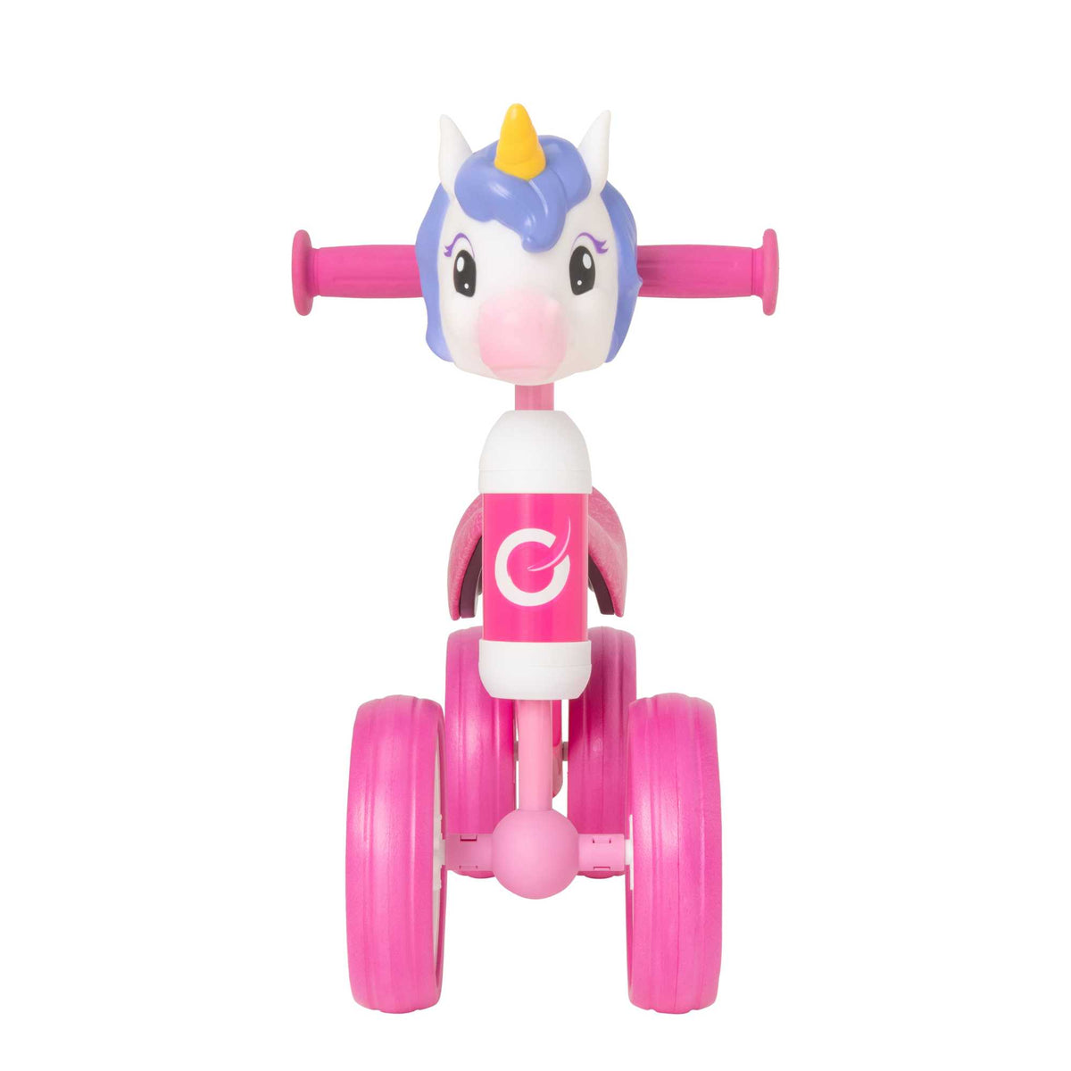 Fun and colourful EVO Character Heads Bobble Bike featuring adorable Unicorn and Dino designs for kids, perfect for teaching children balance and coordination.