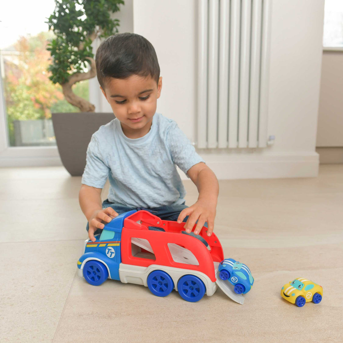 Tiny Teamsterz Car Transporter Playset | Includes 2 Soft Touch Cars Cars &amp; Transporters