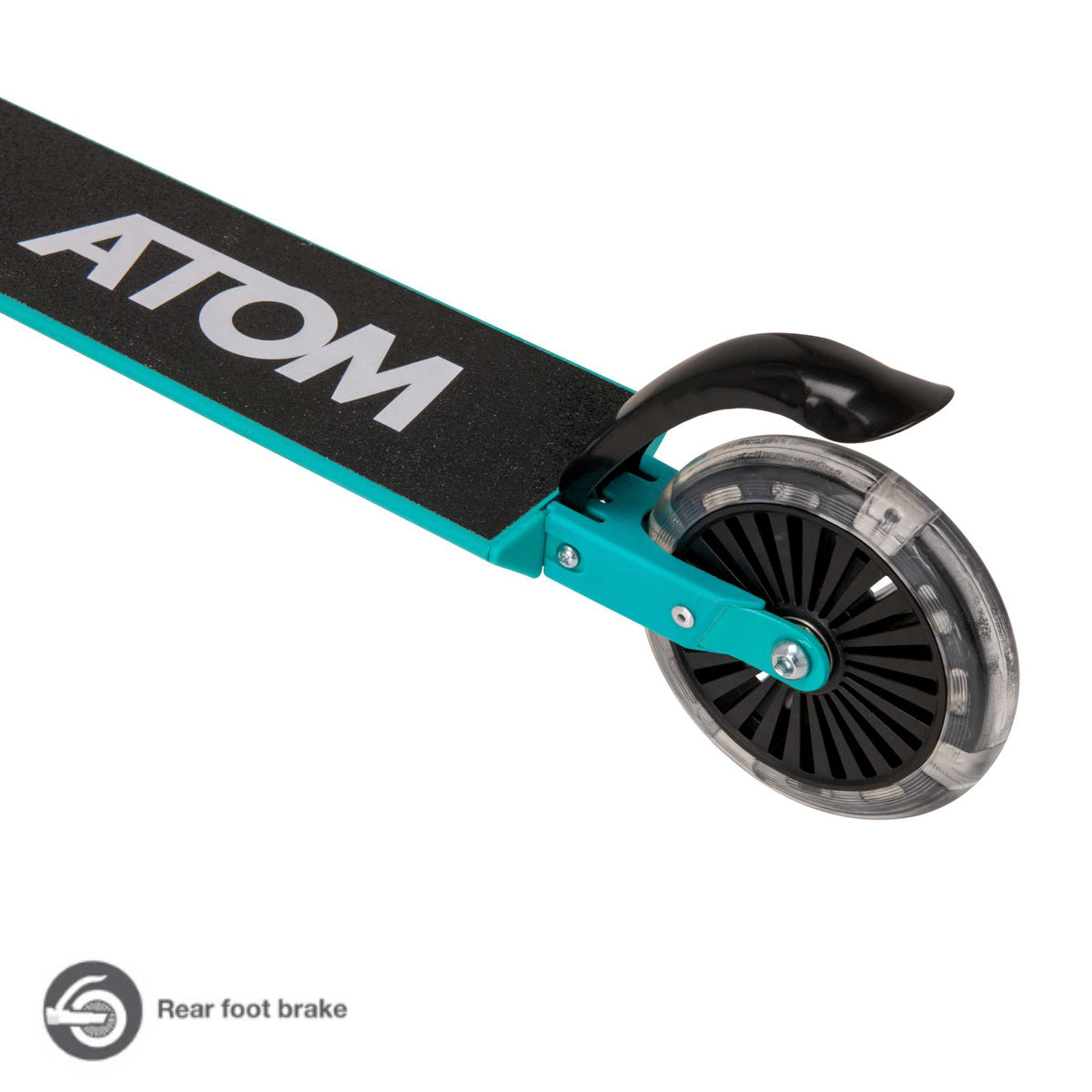 ATOM Inline Children&#39;s Kick Scooter in bright colours, designed for kids with a sturdy frame, adjustable handlebars, and smooth-rolling wheels, perfect for outdoor fun and active play.