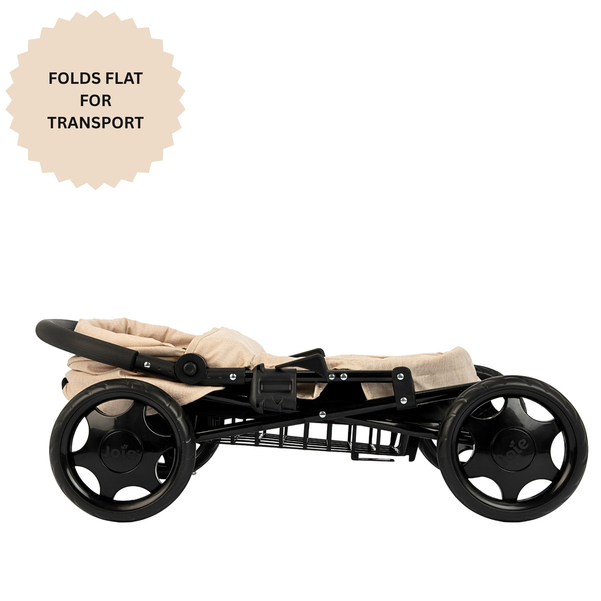 Joie Junior Classic Stone &amp; Black Pram - Includes Handheld Parasol &amp; Changing Bag Prams